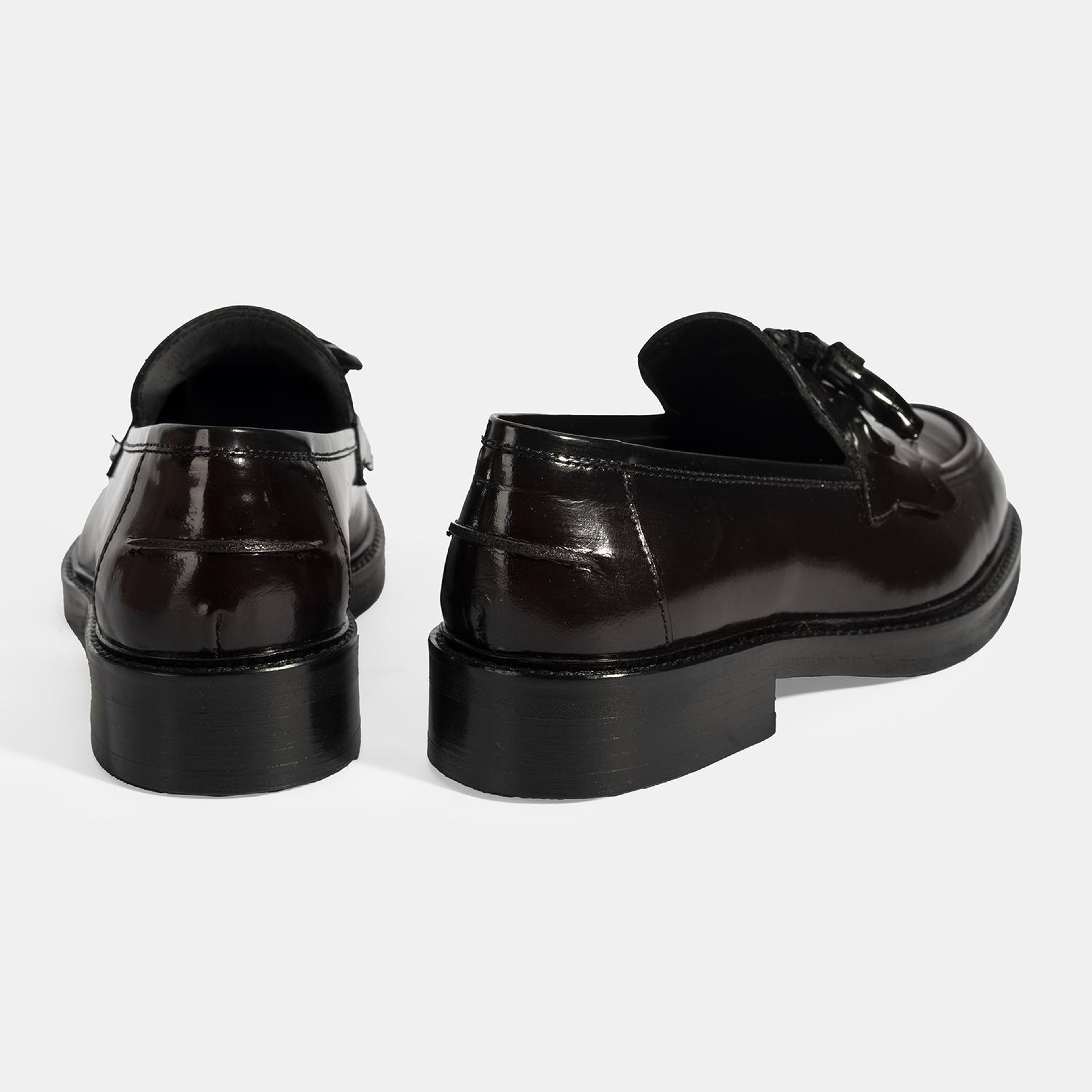 Kadın Bordo Püskül Detaylı Deri Loafer