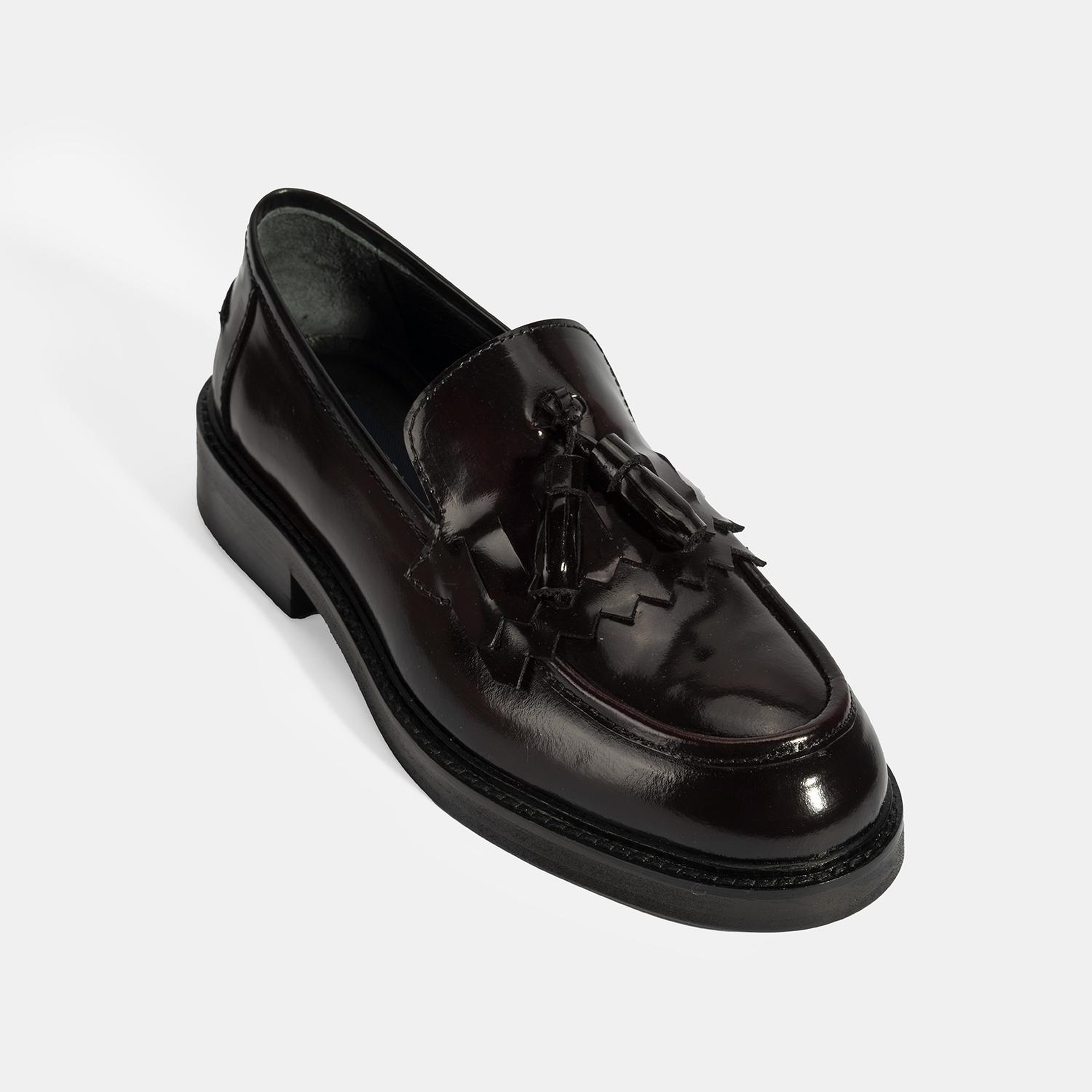 Kadın Bordo Püskül Detaylı Deri Loafer