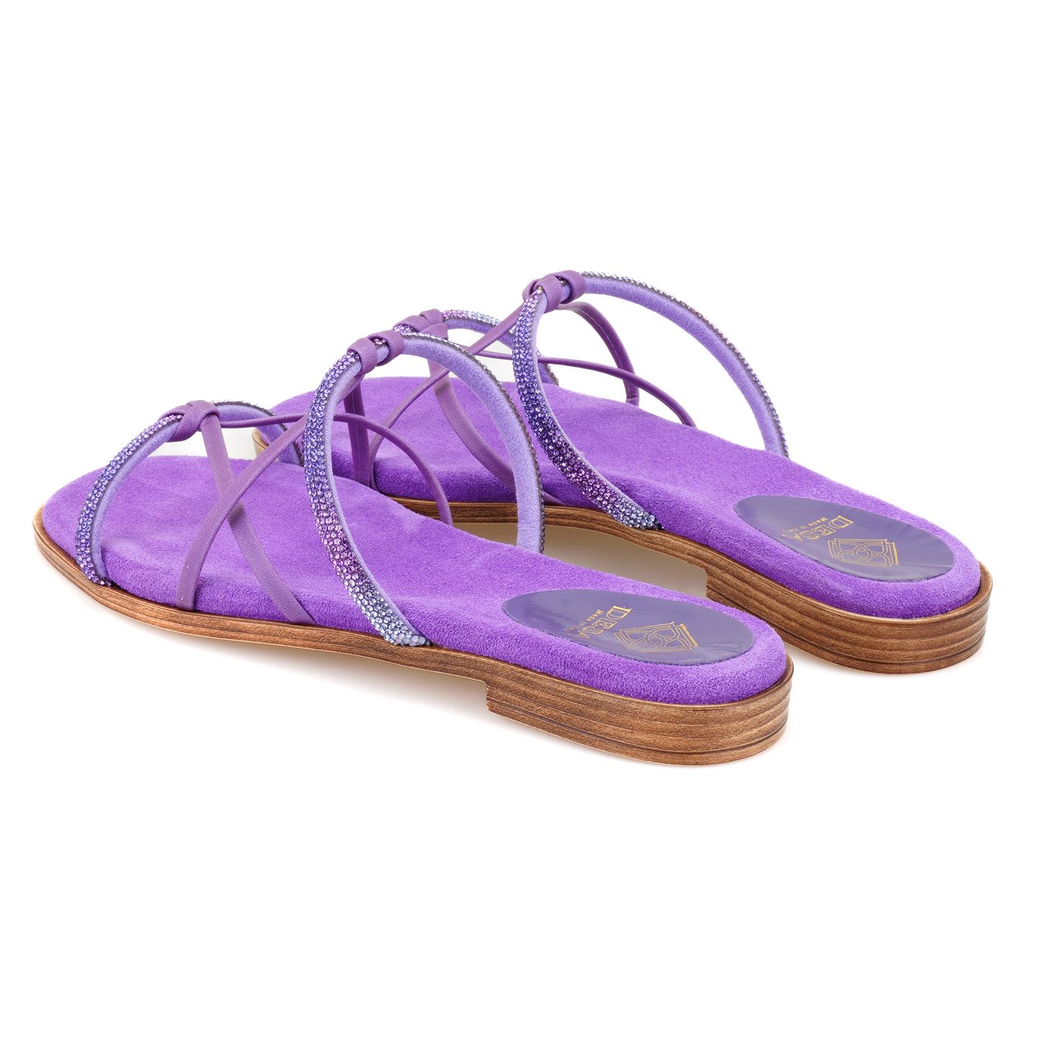 Kadın Mor Parlak Taşlı Terlik