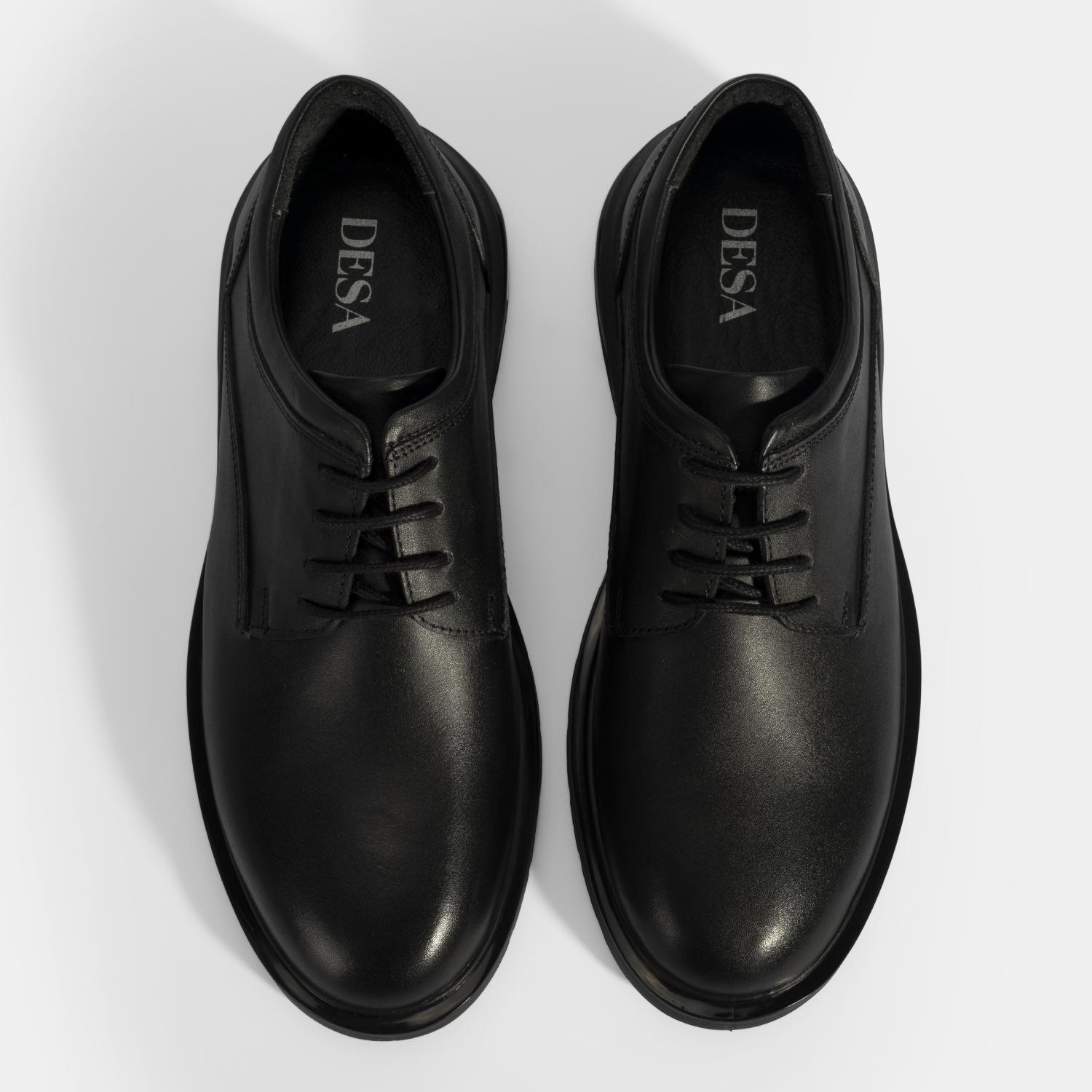 Erkek Siyah Bağcıklı Deri Günlük Ayakkabı