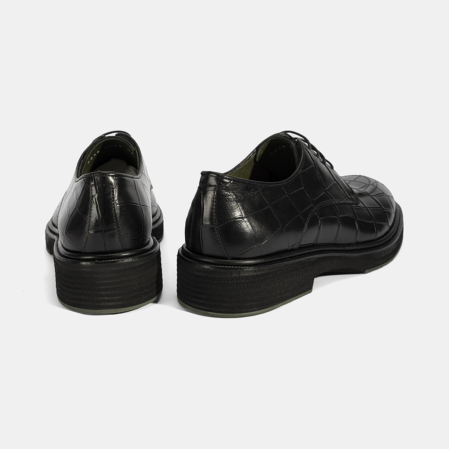 Erkek Siyah Bağcıklı Kroko Baskılı Deri Klasik Ayakkabı