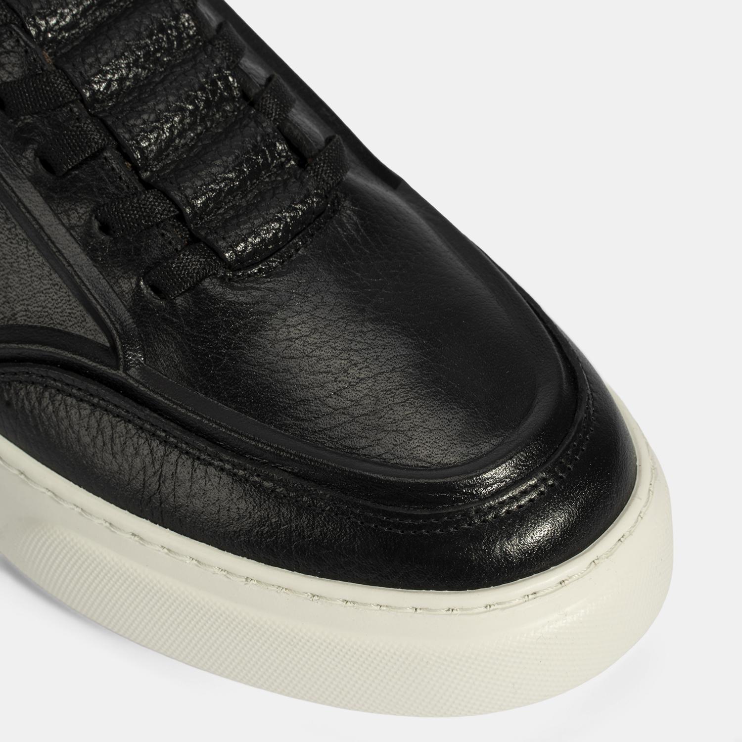 Erkek Siyah Bağcıklı Deri Sneaker