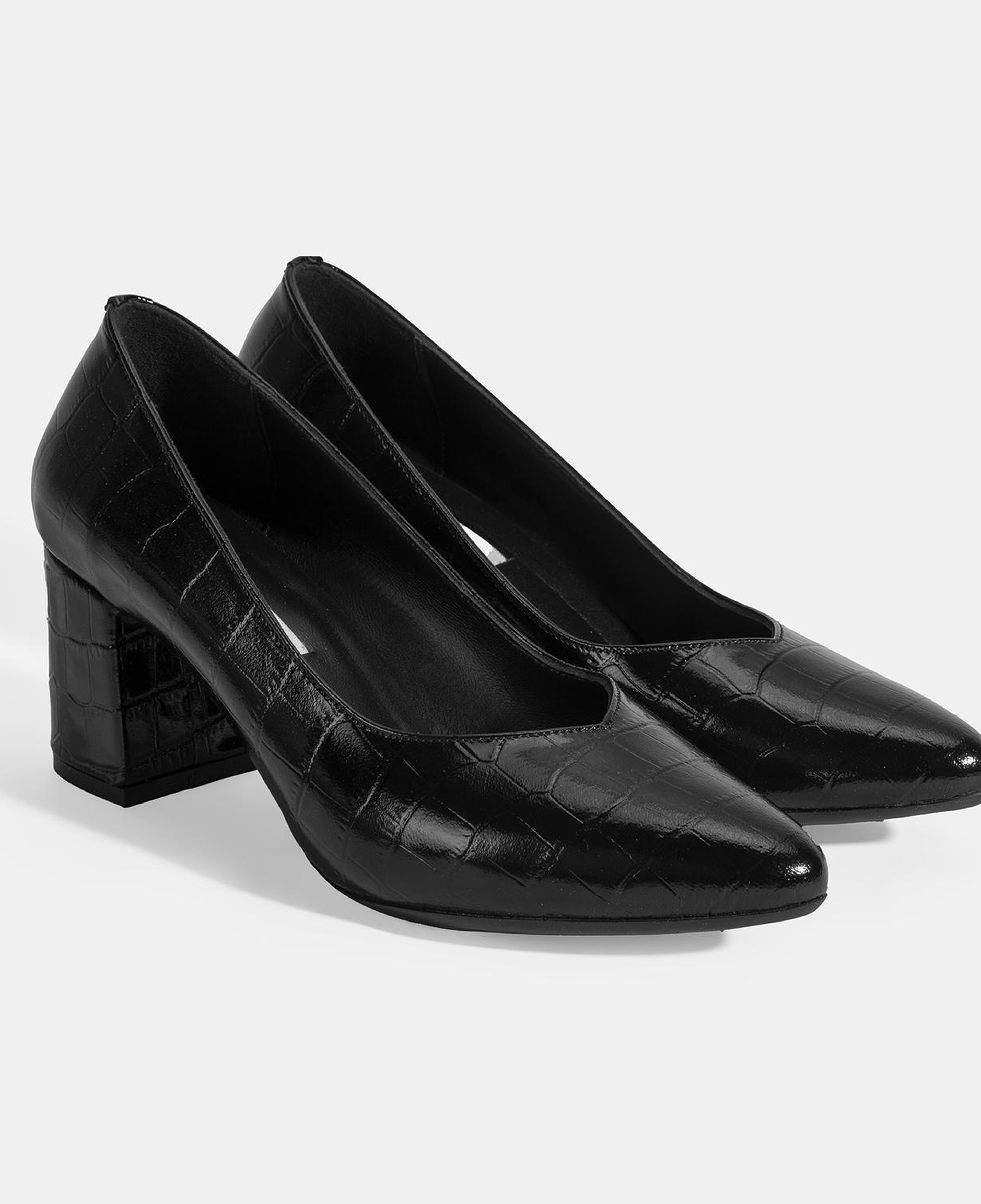 Kadın Siyah Kroko Baskılı Topuklu Klasik Ayakkabı