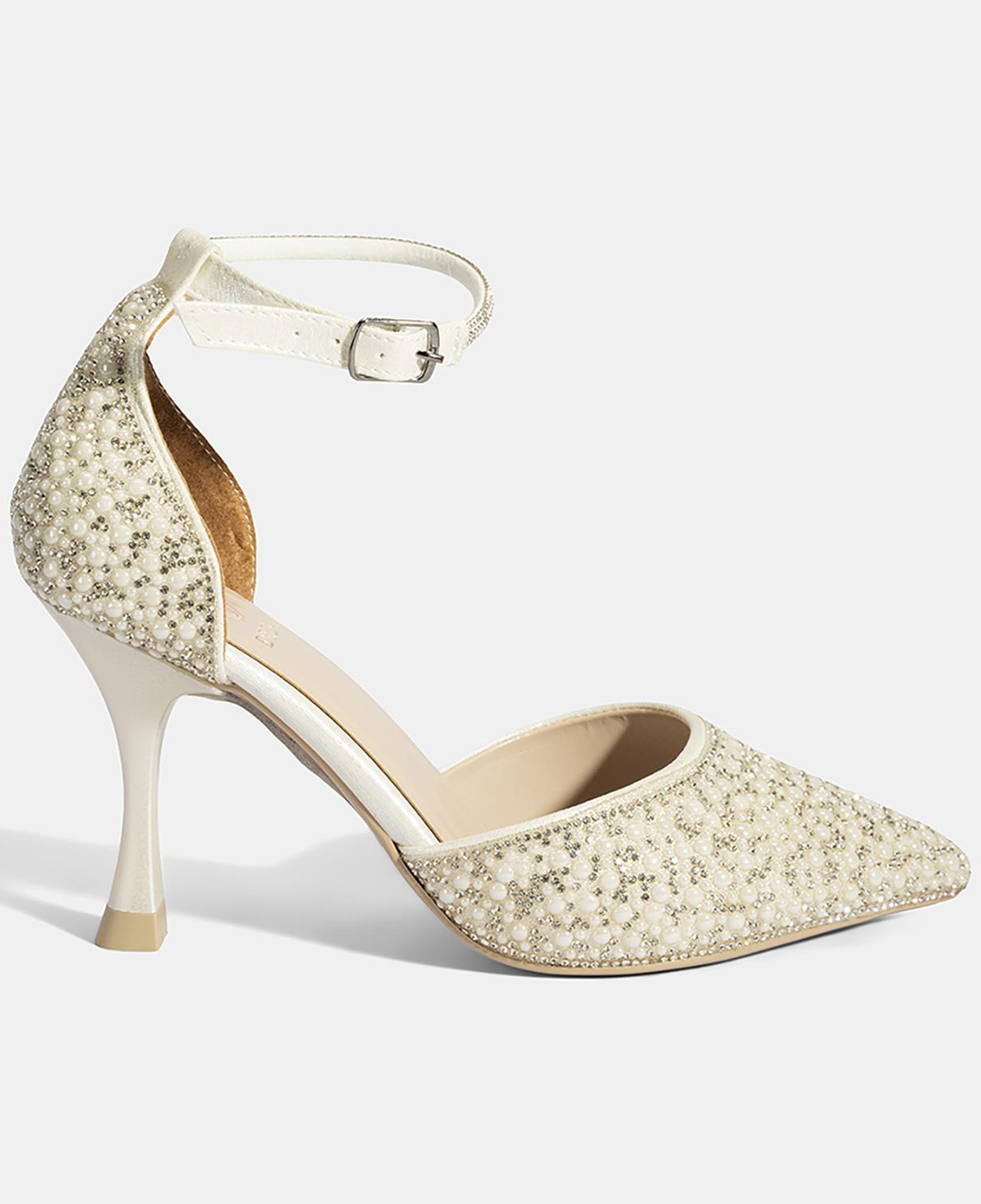 Kadın Beyaz Ayarlanabilir Tokalı Taşlı Gelin Ayakkabısı