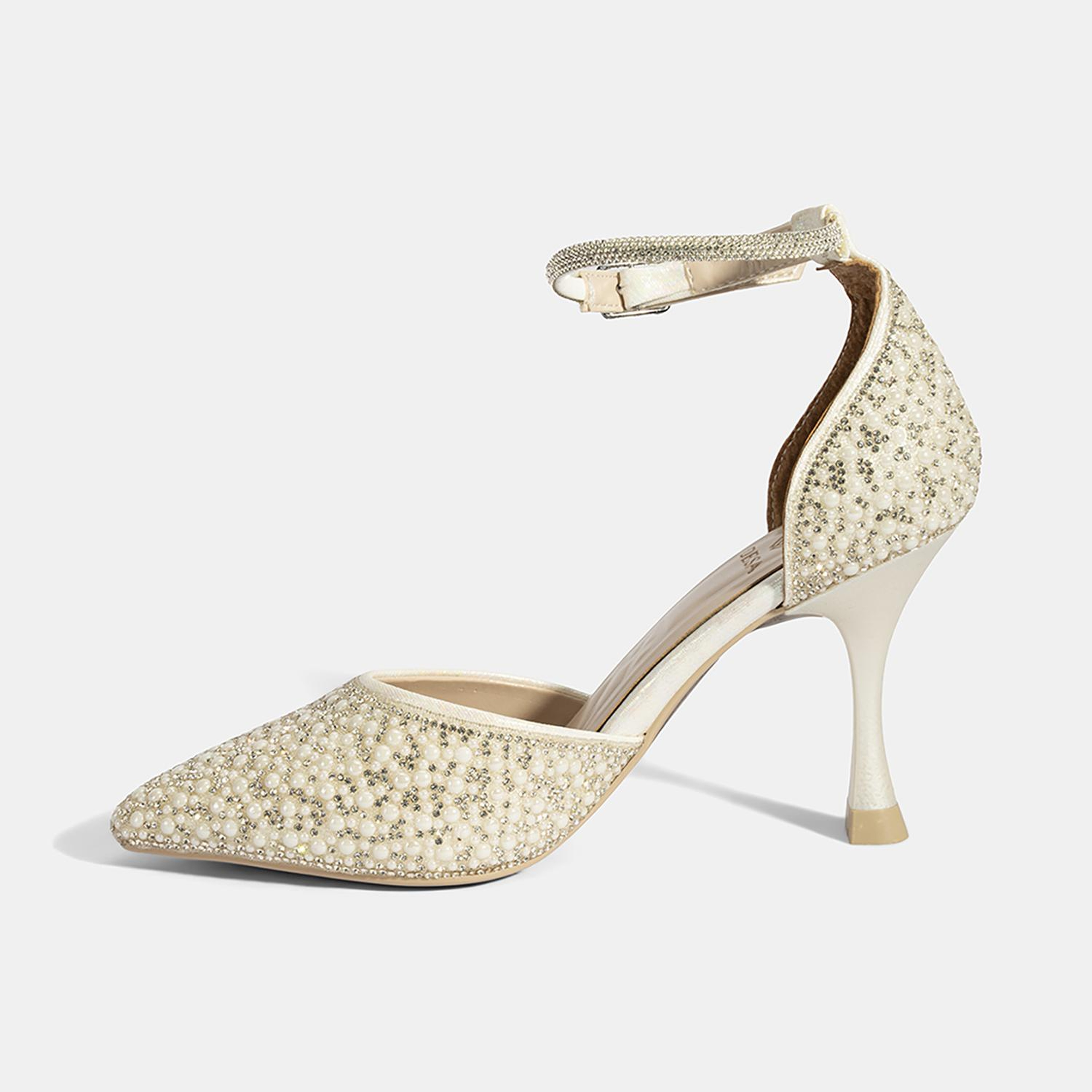 Kadın Beyaz Ayarlanabilir Tokalı Taşlı Gelin Ayakkabısı