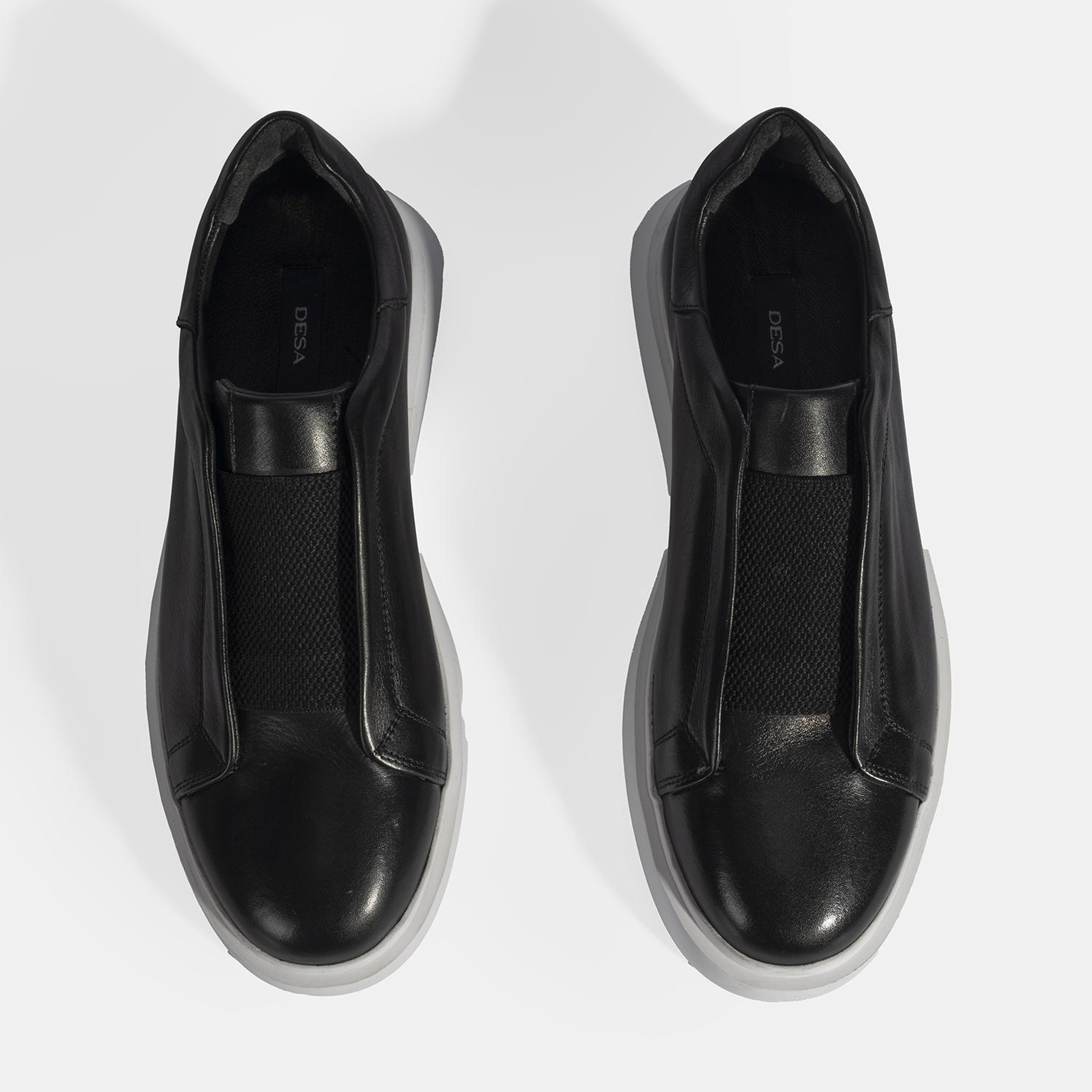 Siyah Erkek Lastik Detaylı Deri Günlük Ayakkabı