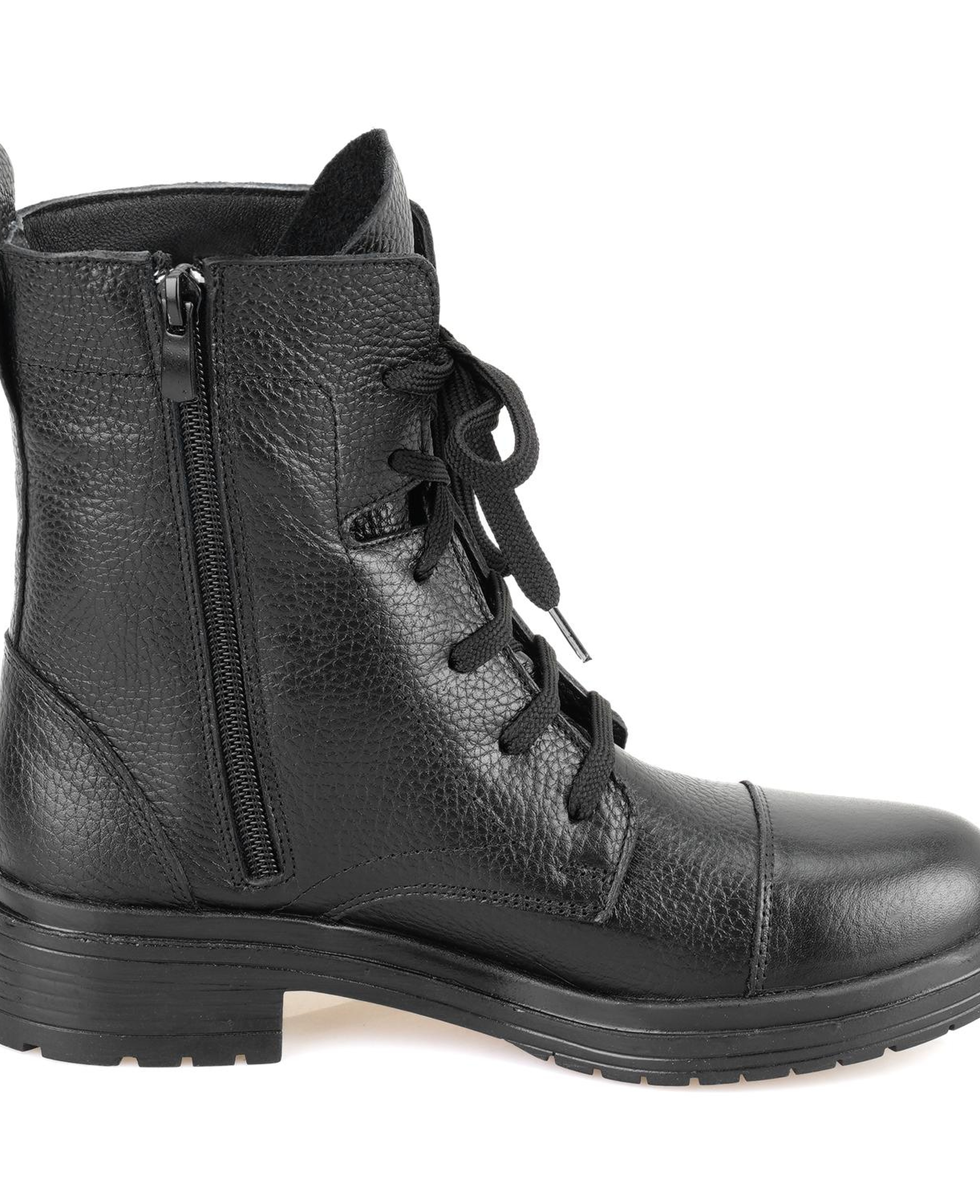 Kadın Siyah Fermuarlı Deri Bot