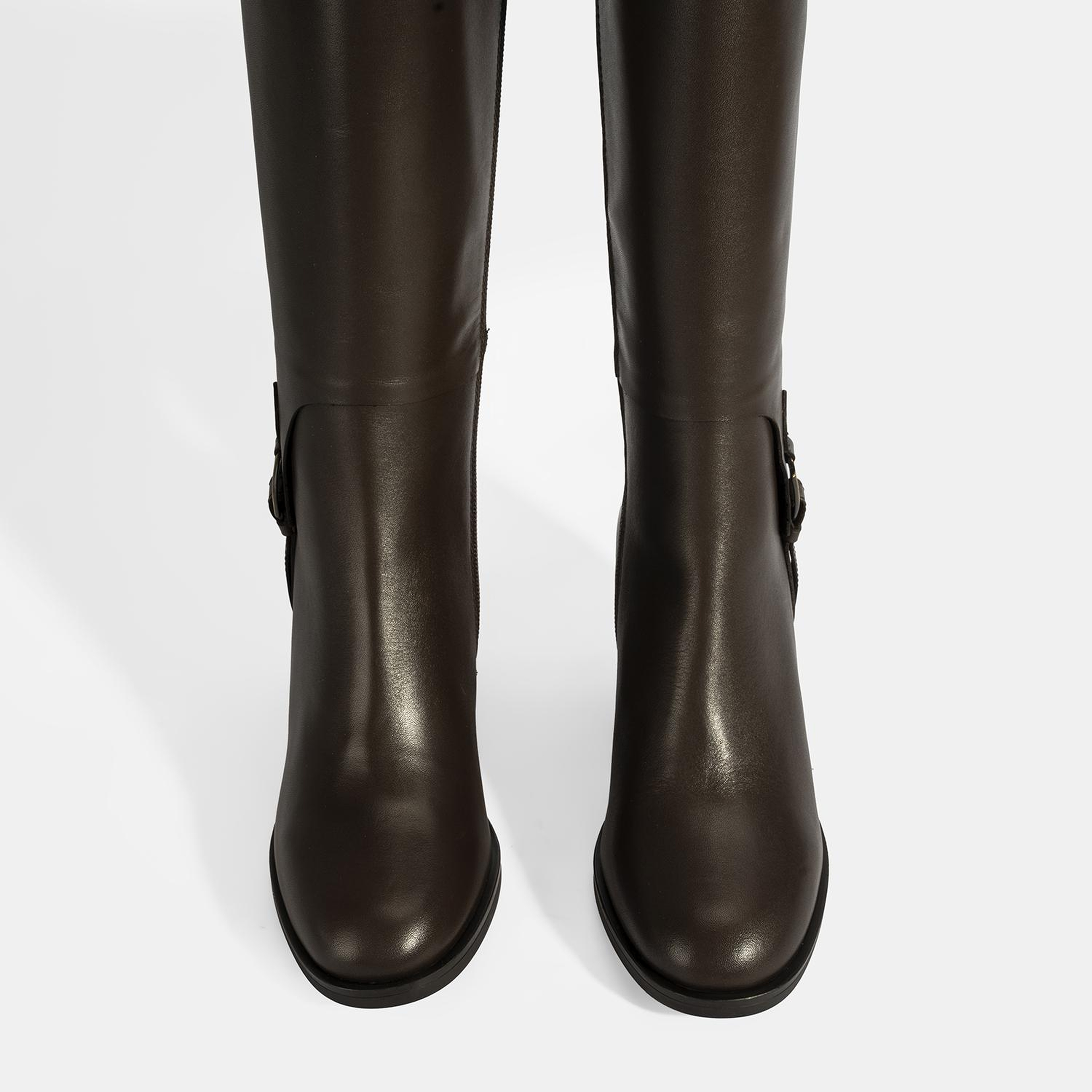 Kadın Kahve Kalın Topuklu Deri Çizme