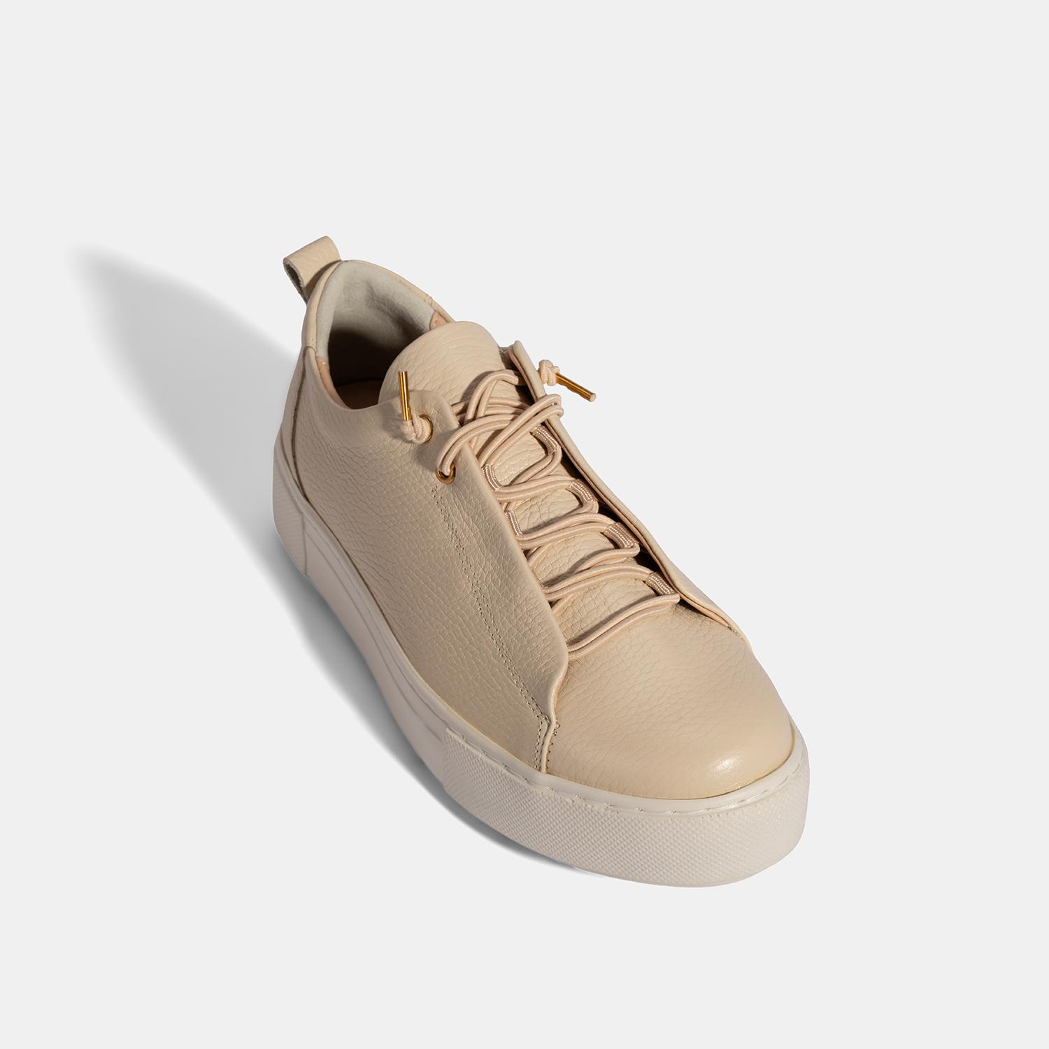 Kadın Bej Bağcıklı Deri Günlük Ayakkabı