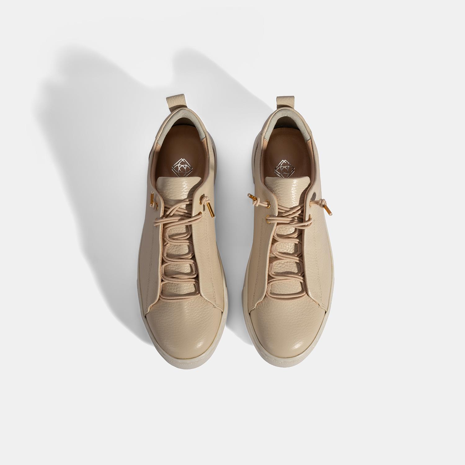 Kadın Bej Bağcıklı Deri Günlük Ayakkabı