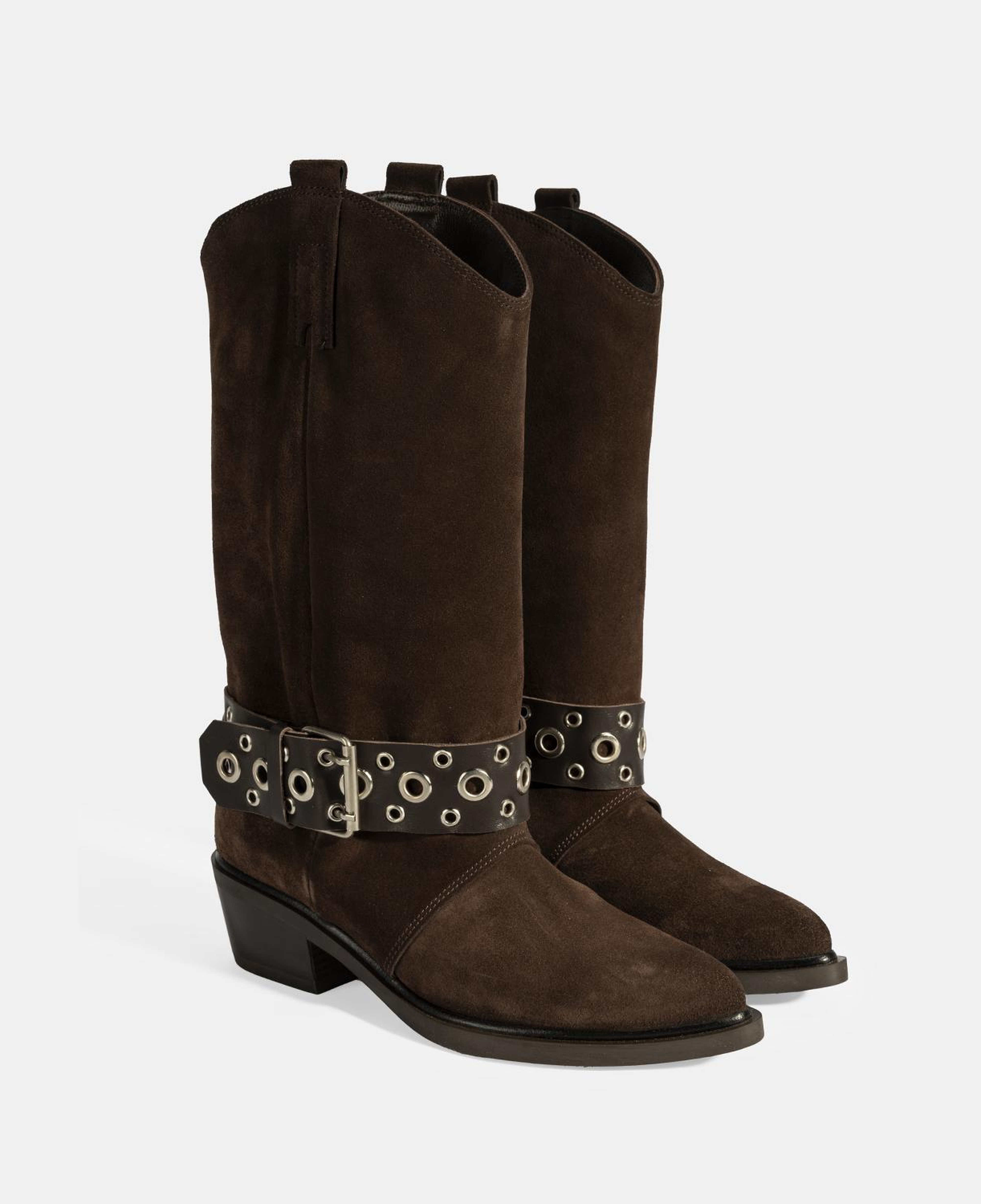 Kadın Kahve Ayarlanabilir Kemer Aksesuarlı Süet Bot