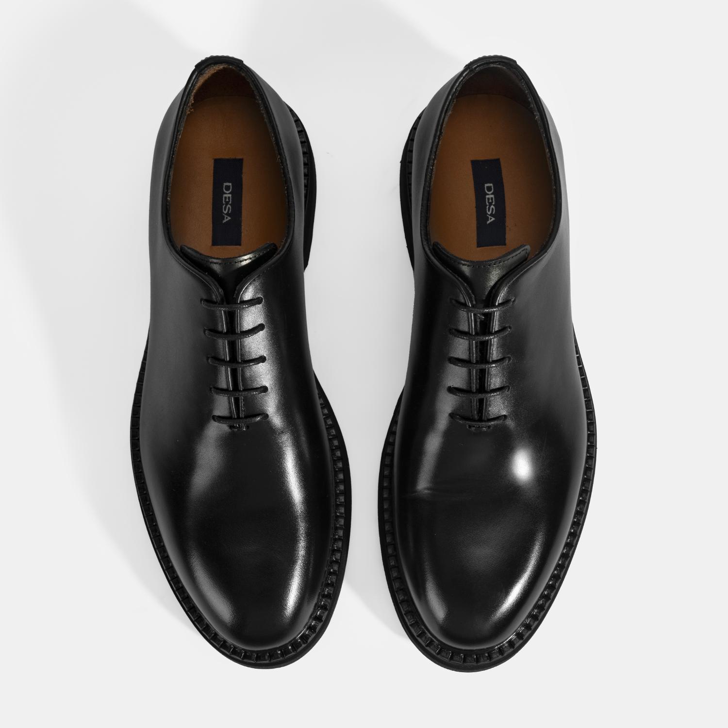 Erkek Siyah Bağcıklı Deri Klasik Ayakkabı