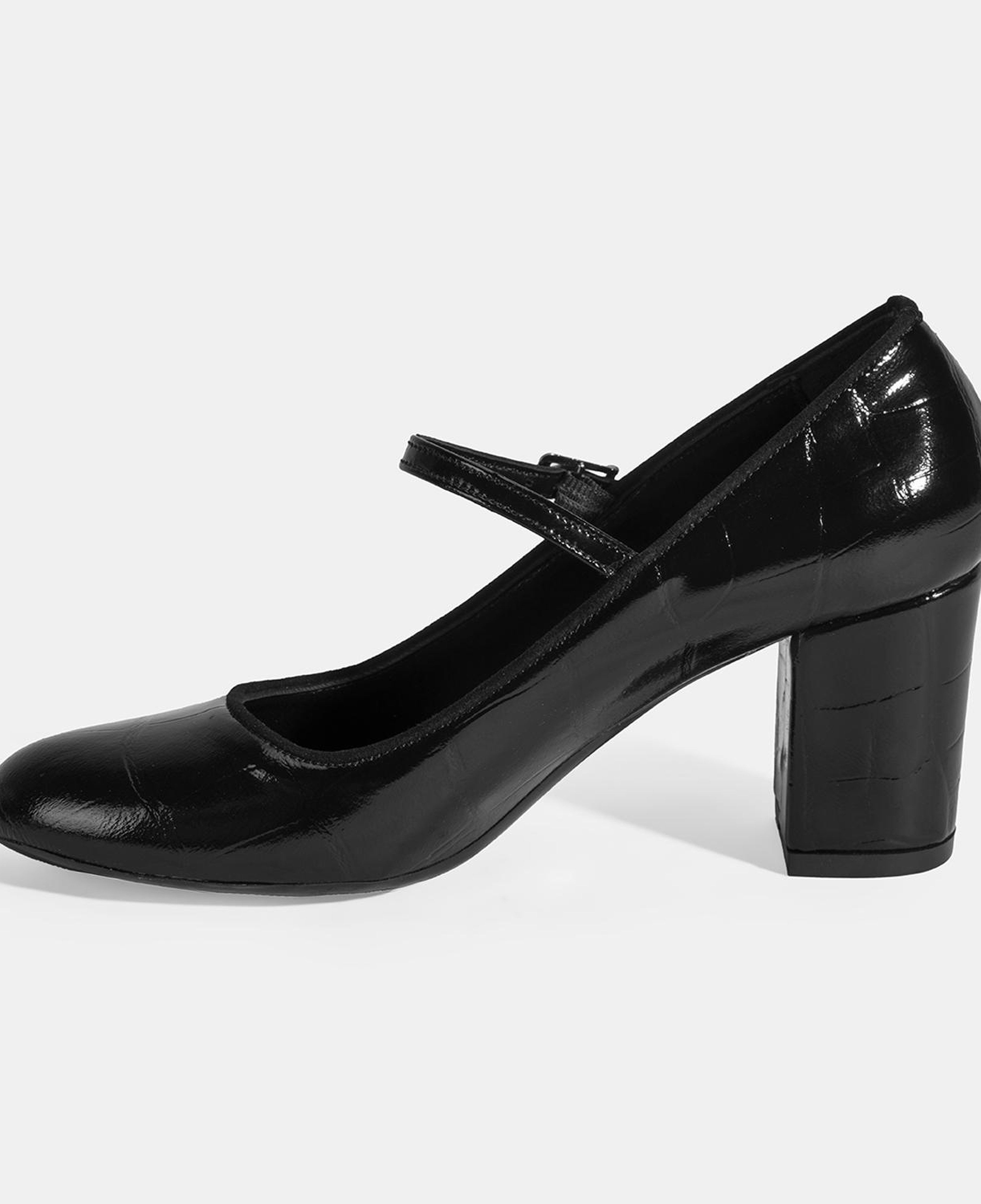 Kadın Siyah Ayarlanabilir Metal Tokalı Mary Jane Topuklu Ayakkabı