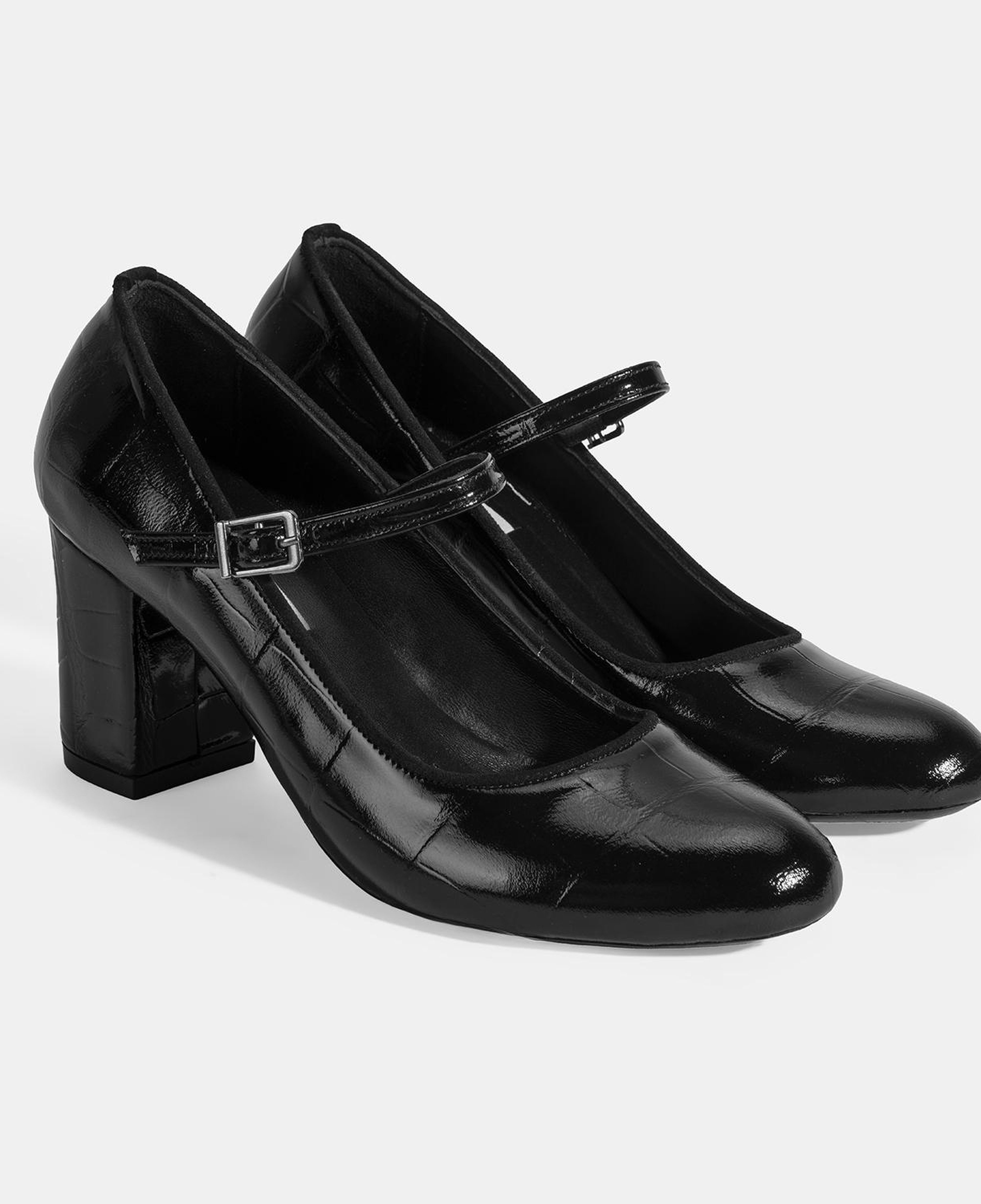 Kadın Siyah Ayarlanabilir Metal Tokalı Mary Jane Topuklu Ayakkabı