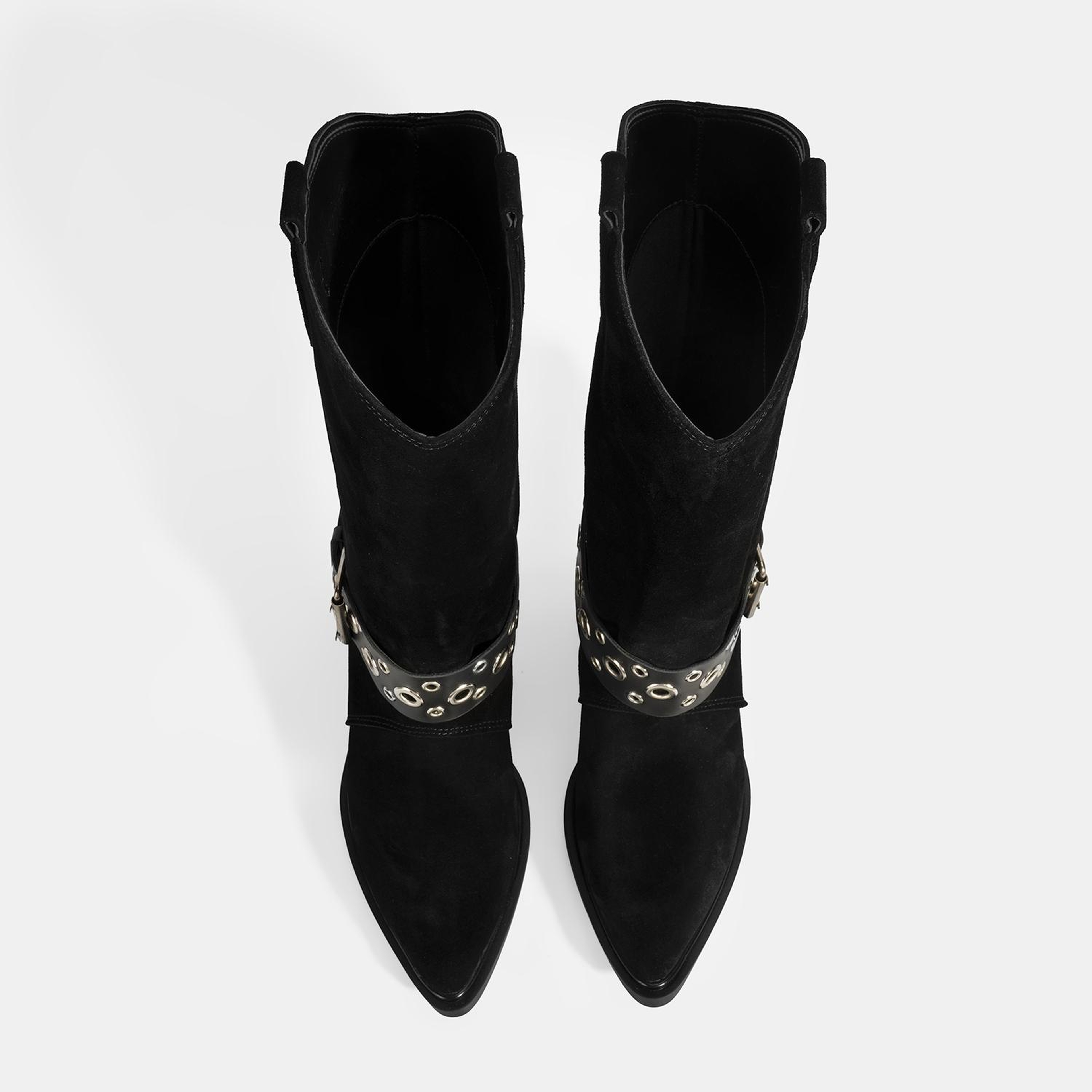 Kadın Siyah Ayarlanabilir Kemer Aksesuarlı Süet Bot