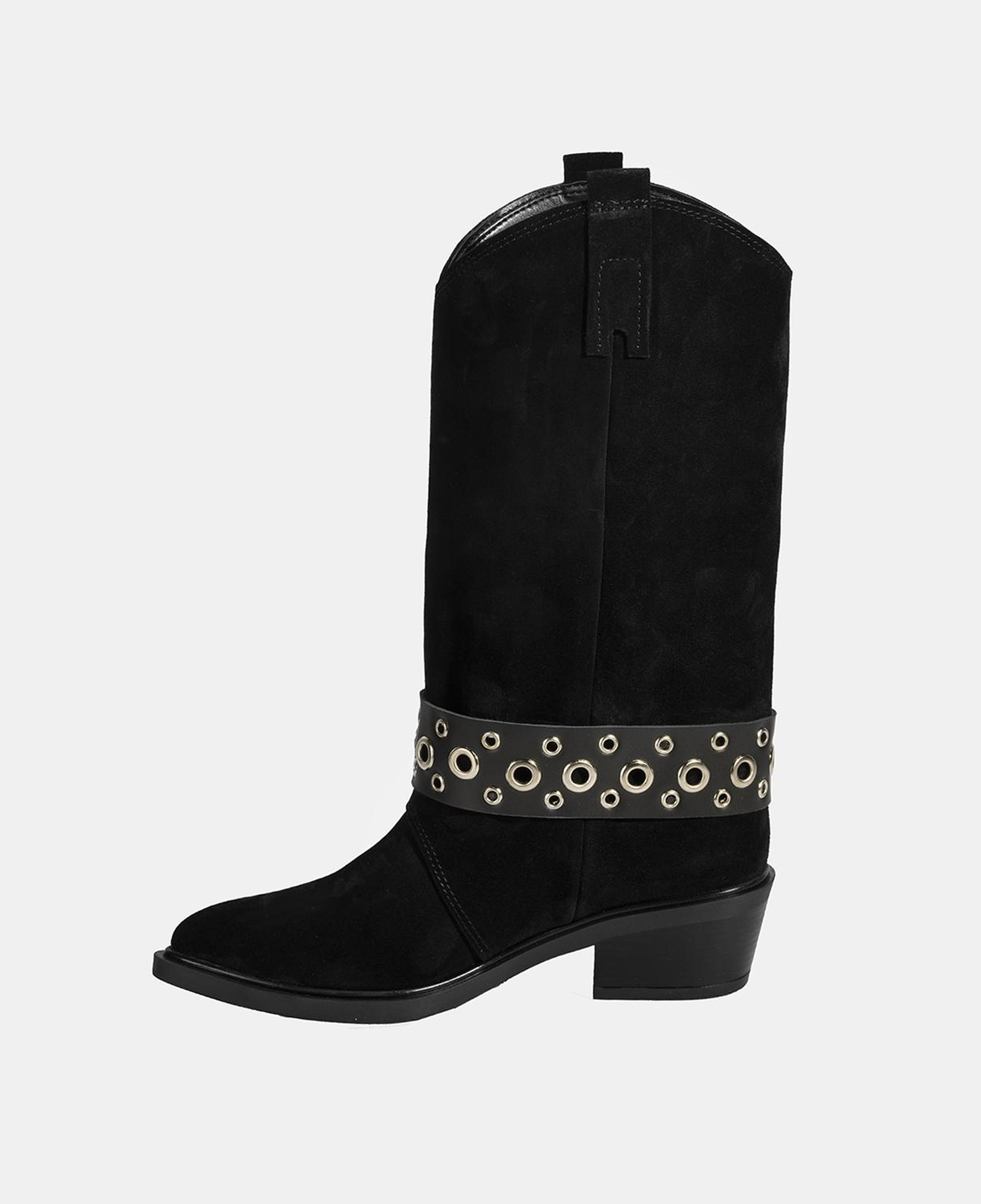 Kadın Siyah Ayarlanabilir Kemer Aksesuarlı Süet Bot