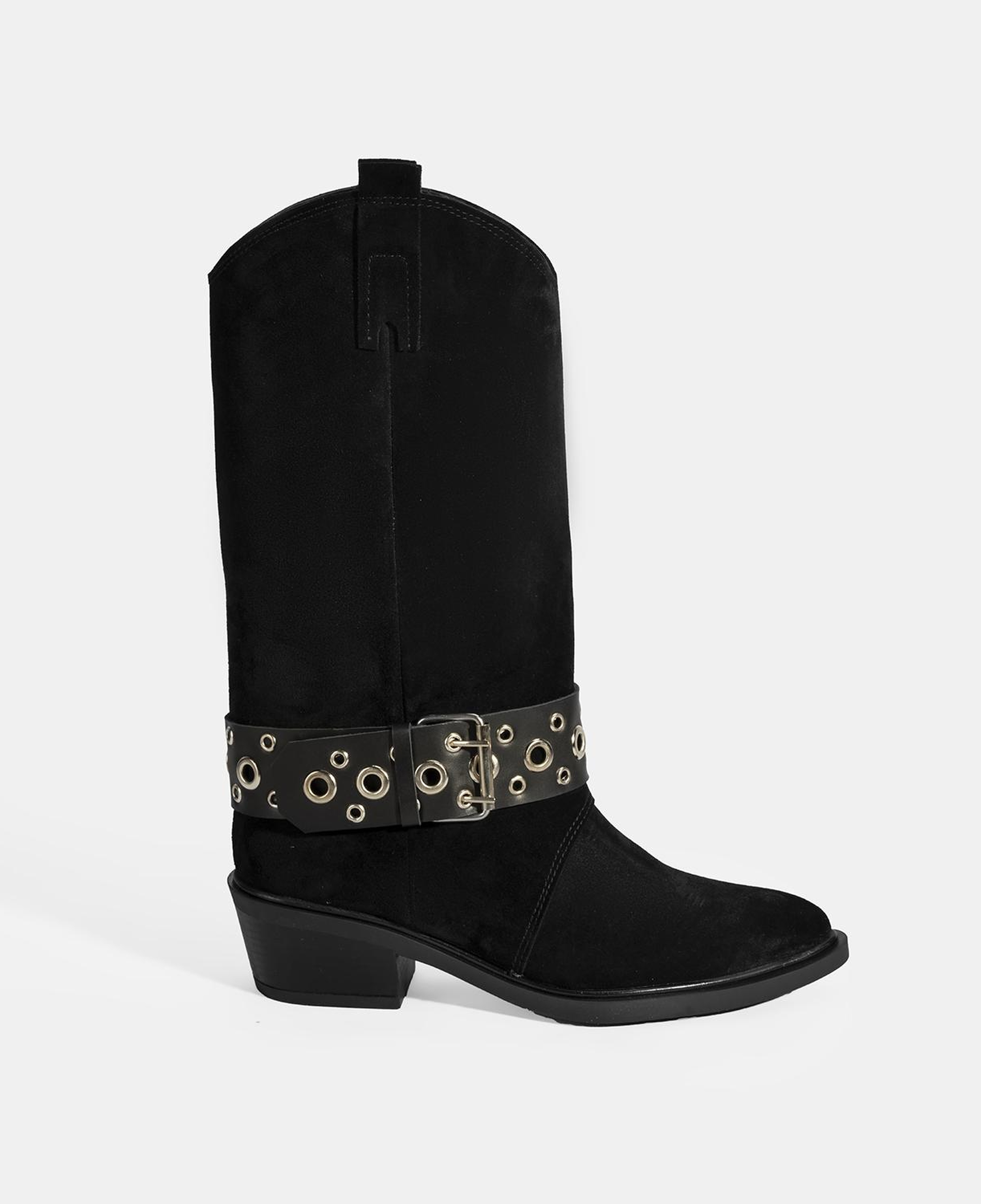 Kadın Siyah Ayarlanabilir Kemer Aksesuarlı Süet Bot