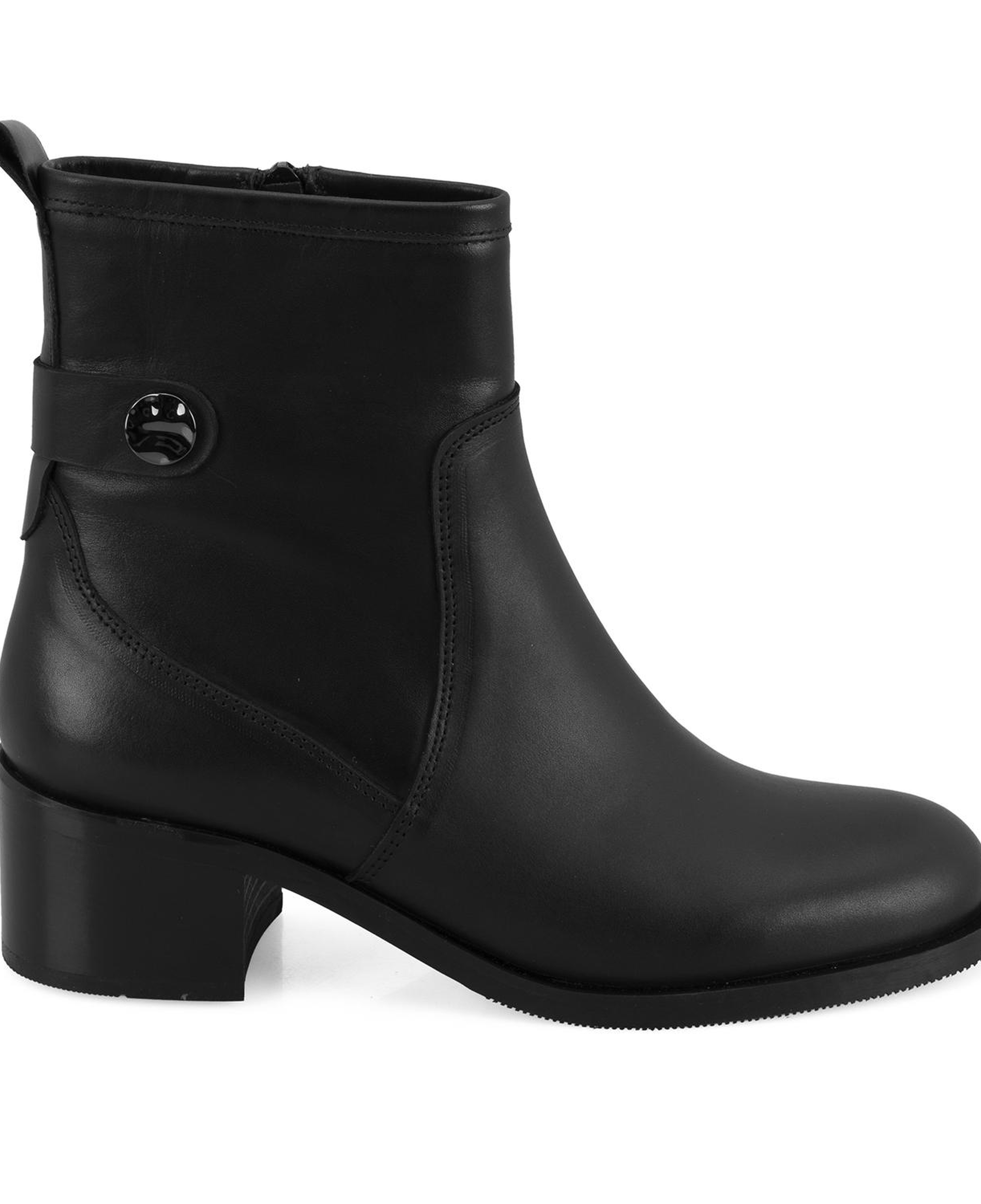 Mayla Siyah Kadın Fermuarlı Topuklu Deri Bot