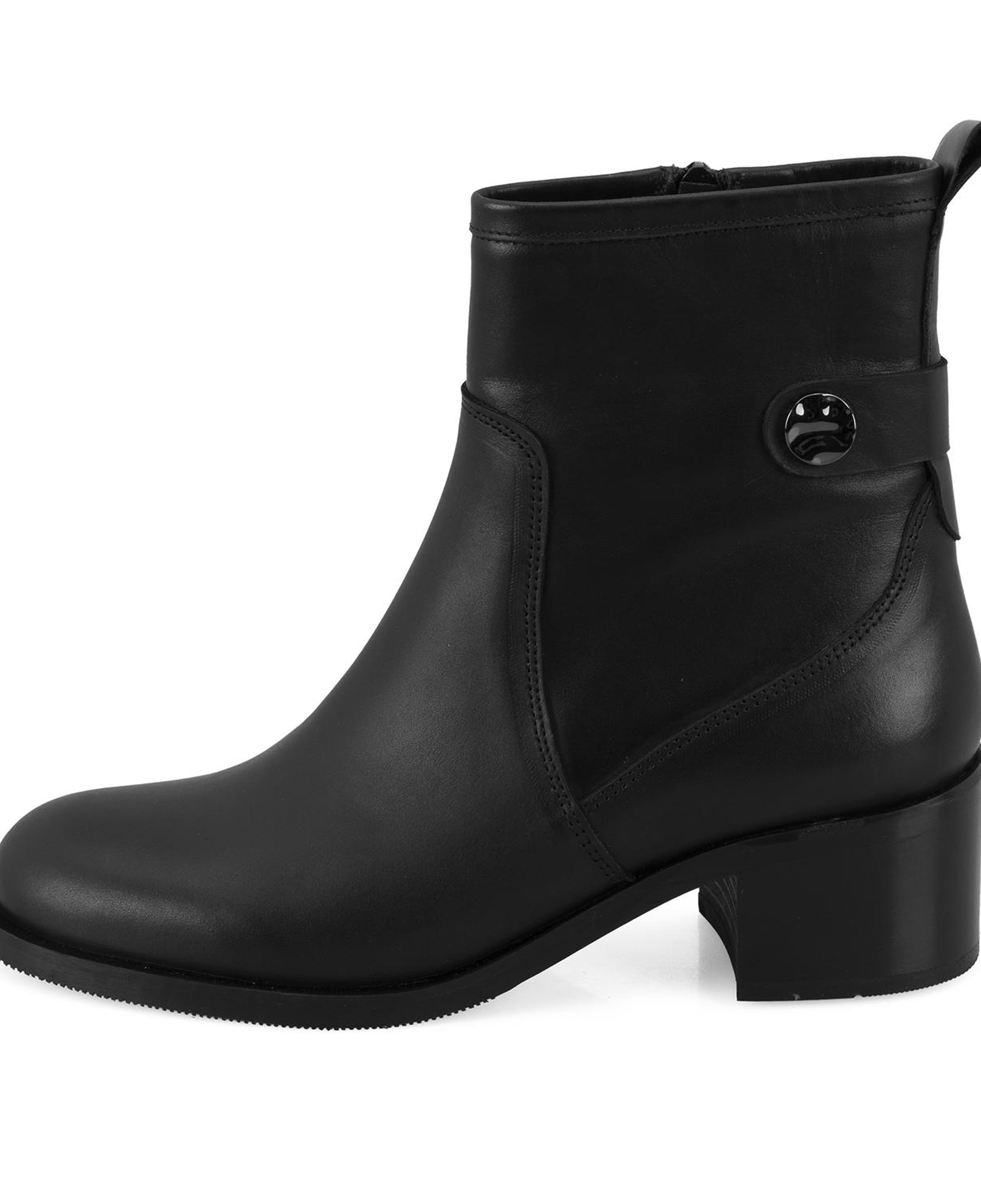 Mayla Siyah Kadın Fermuarlı Topuklu Deri Bot