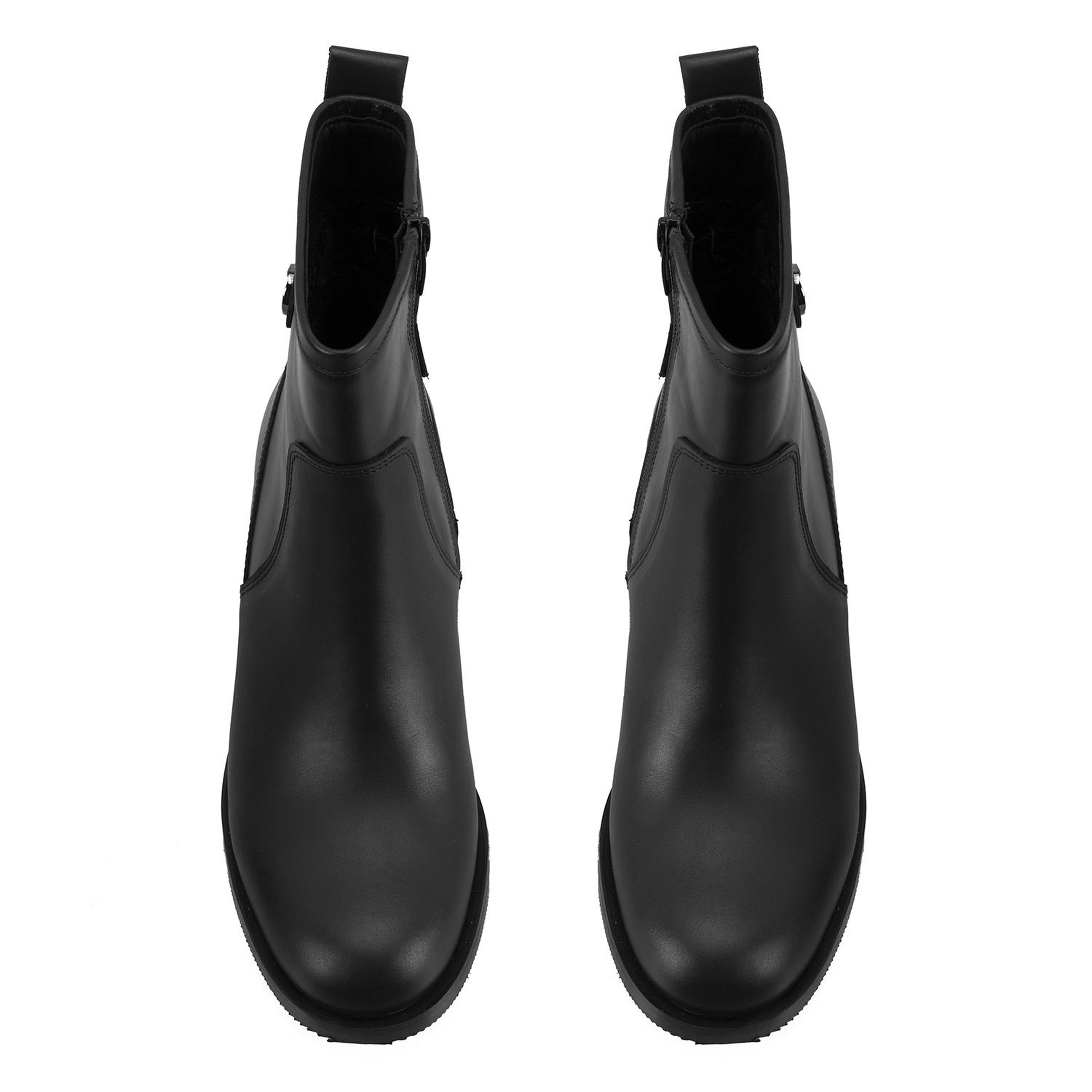 Mayla Siyah Kadın Fermuarlı Topuklu Deri Bot