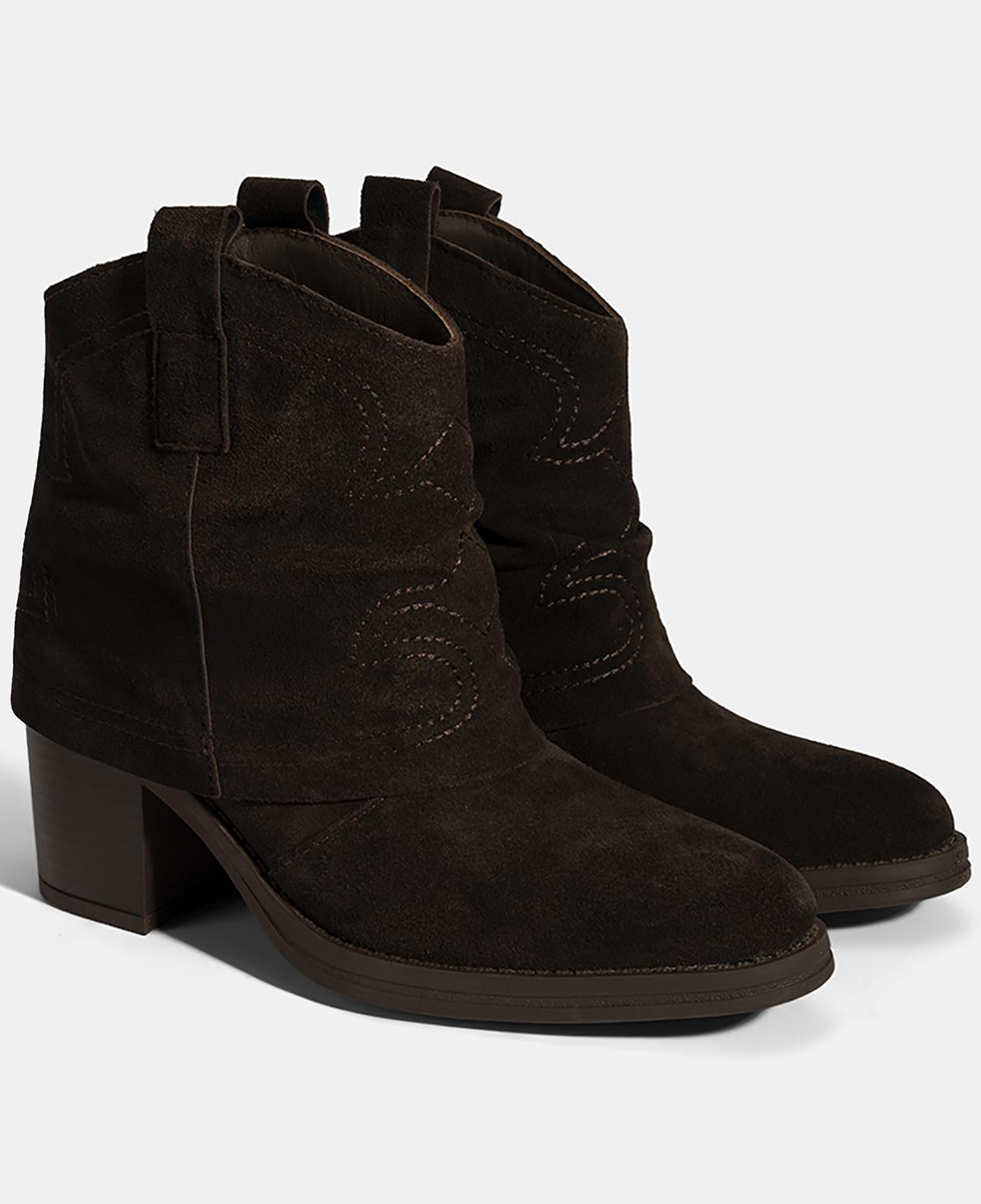 Kadın Kahve İşleme Detaylı Kalın Topuklu Bot