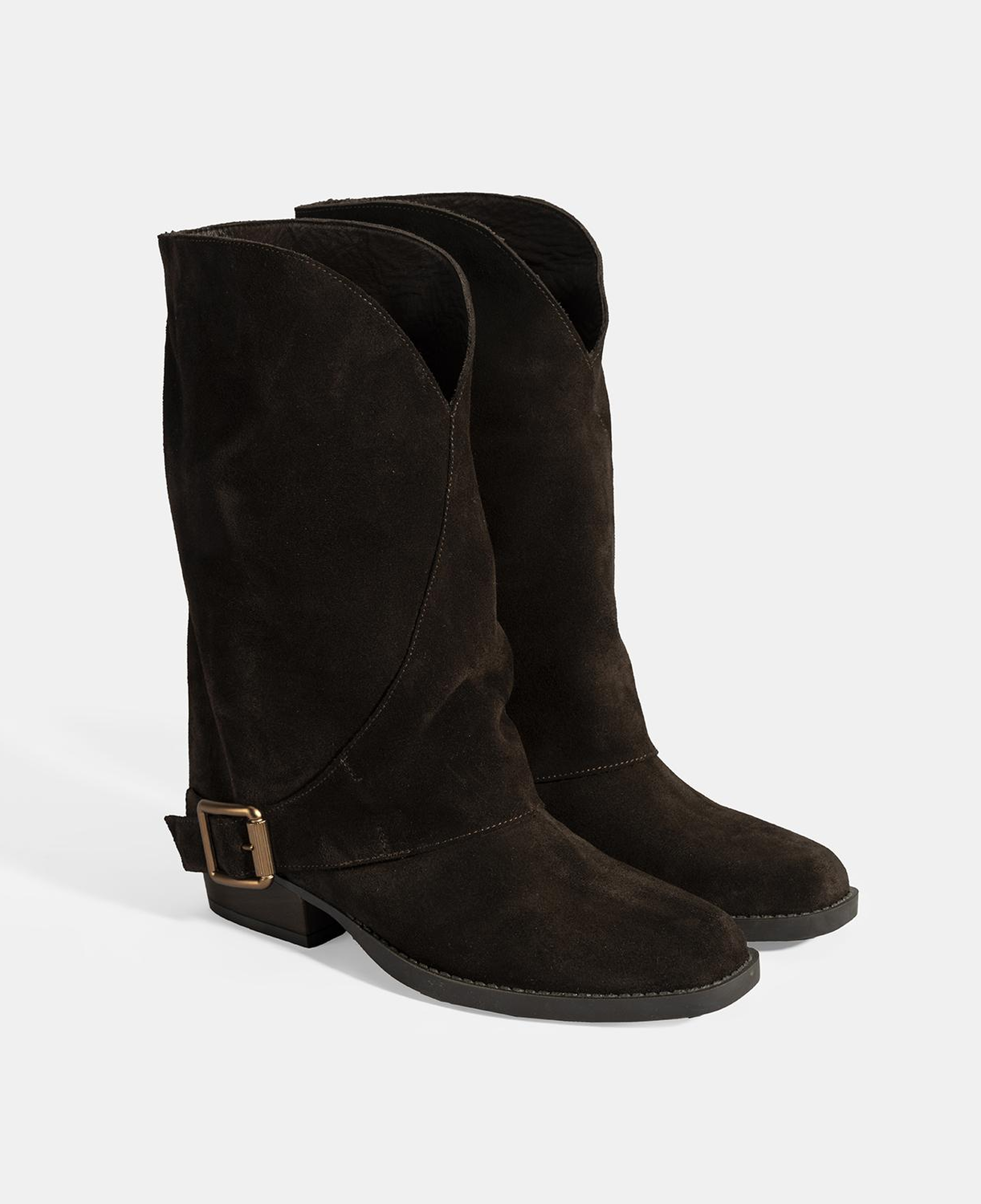 Kadın Kahve Katlama Detaylı Süet Bot