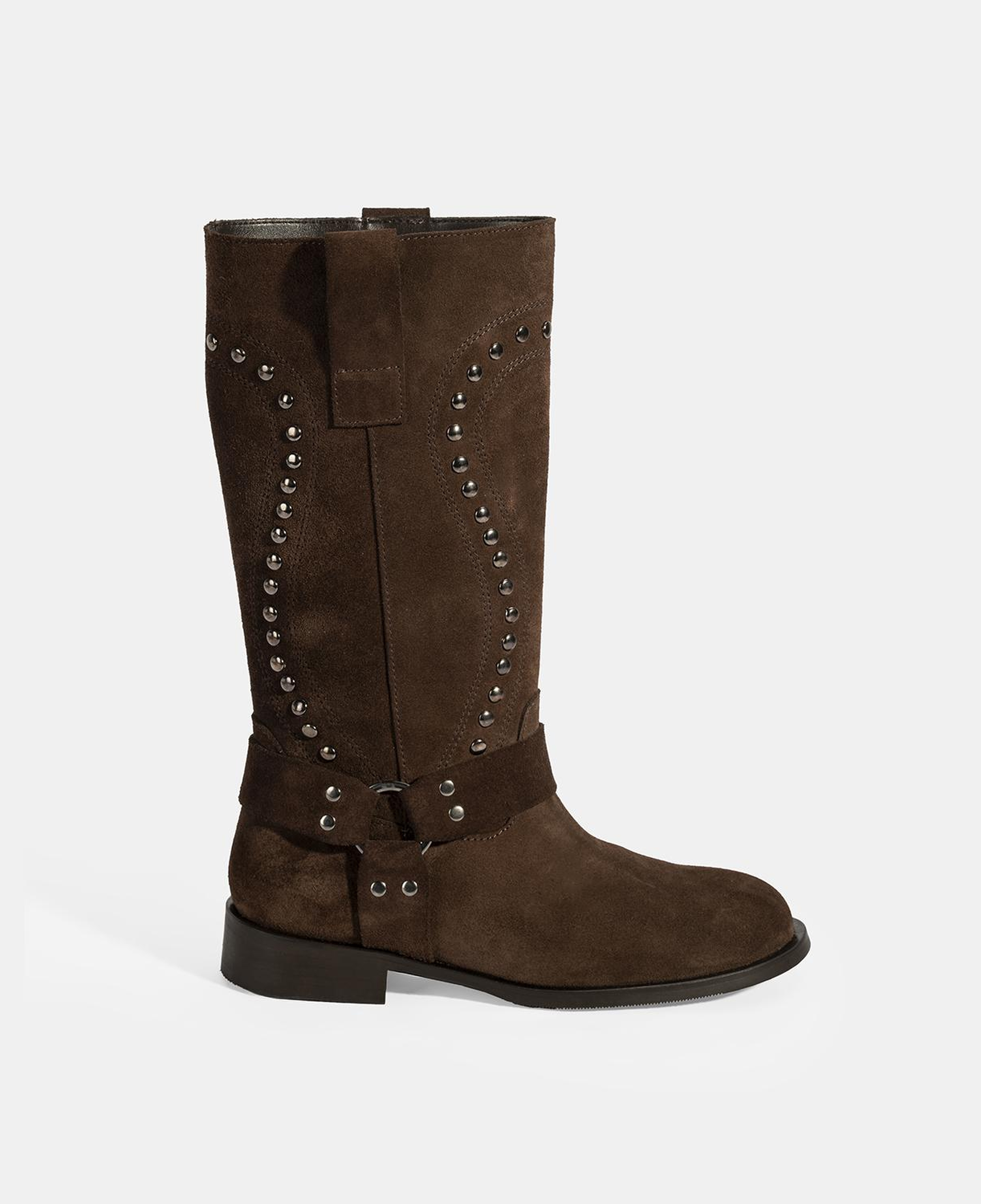 Kadın Kahve Zımba Detaylı Süet Deri Çizme