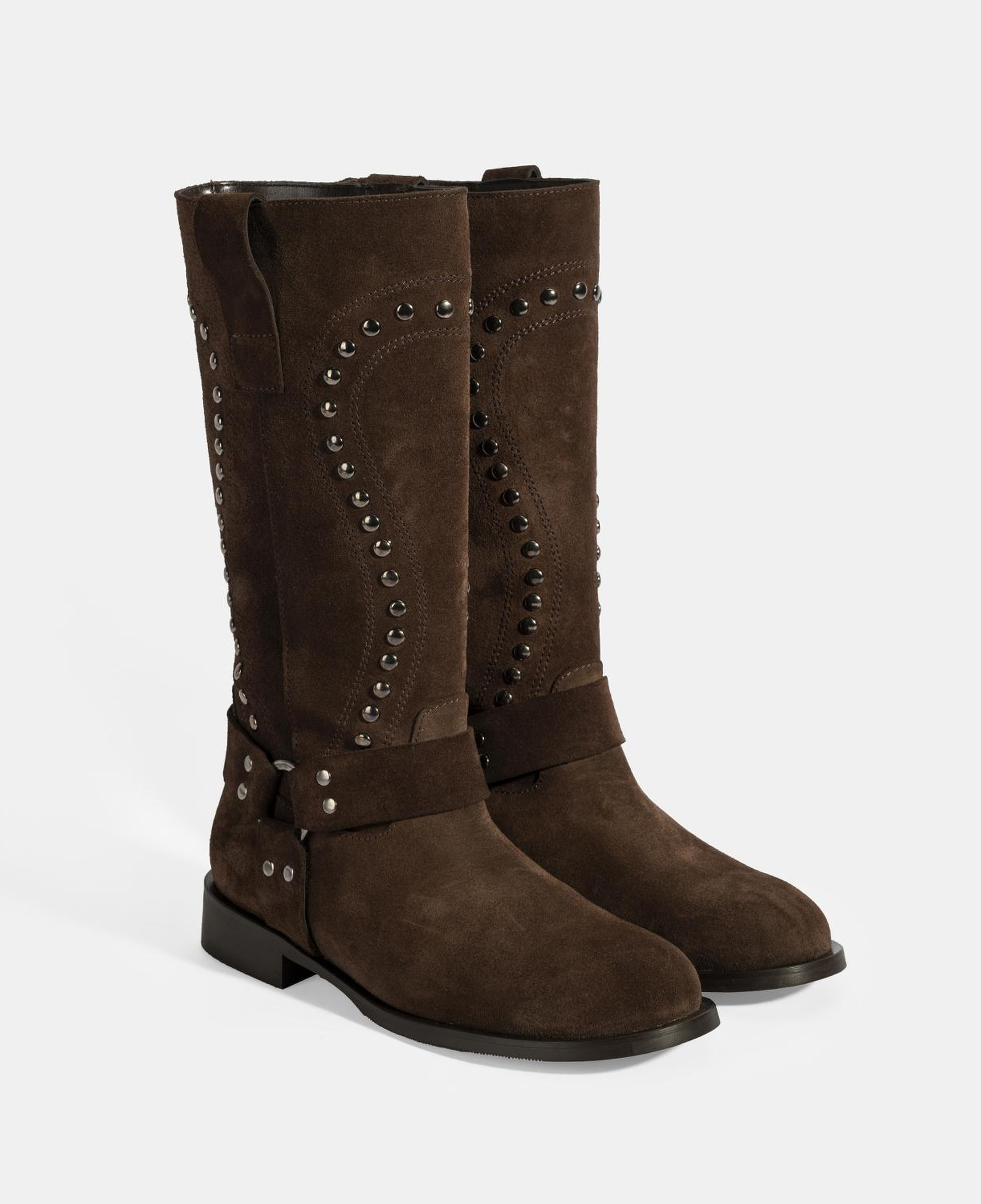 Kadın Kahve Zımba Detaylı Süet Deri Çizme