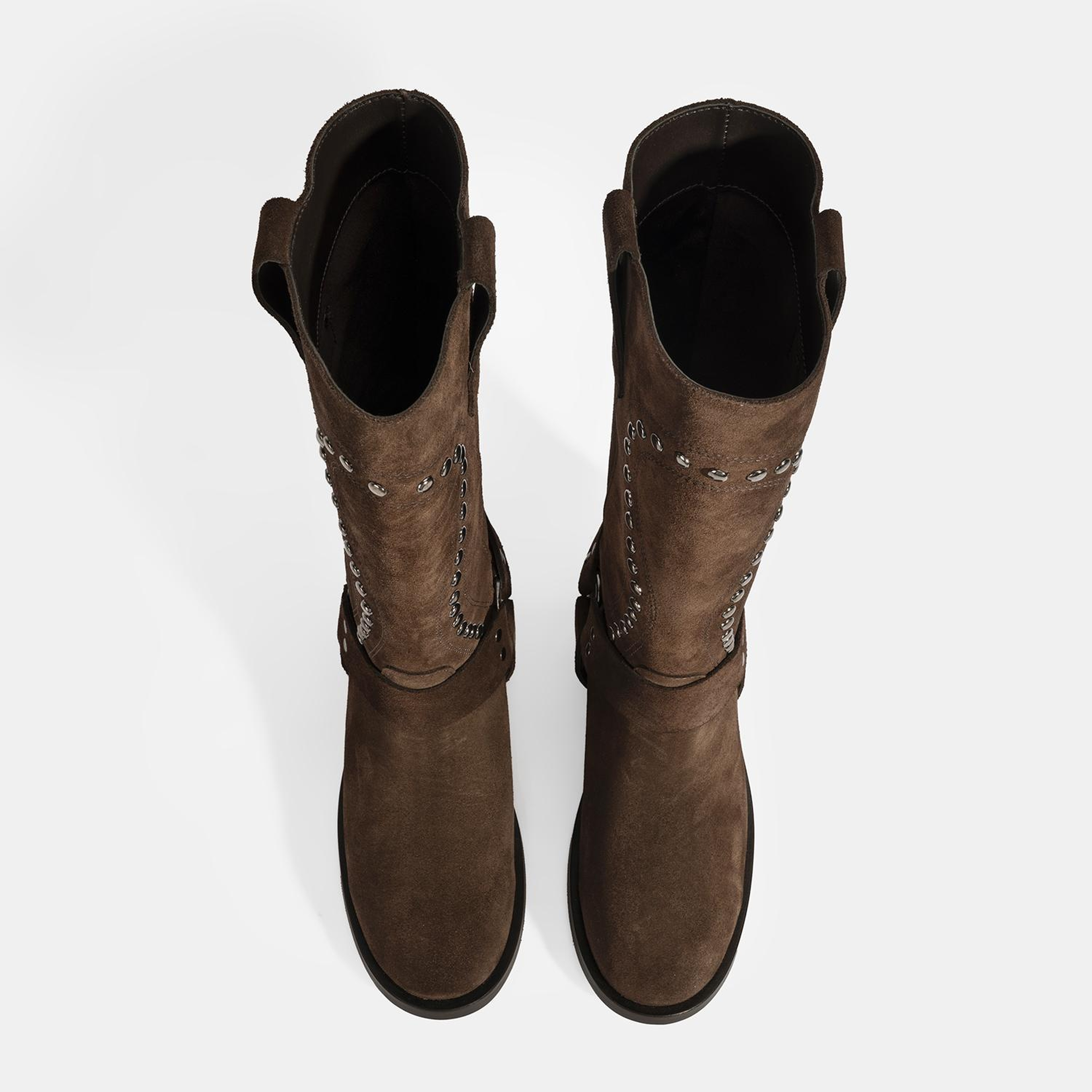 Kadın Kahve Zımba Detaylı Süet Deri Çizme