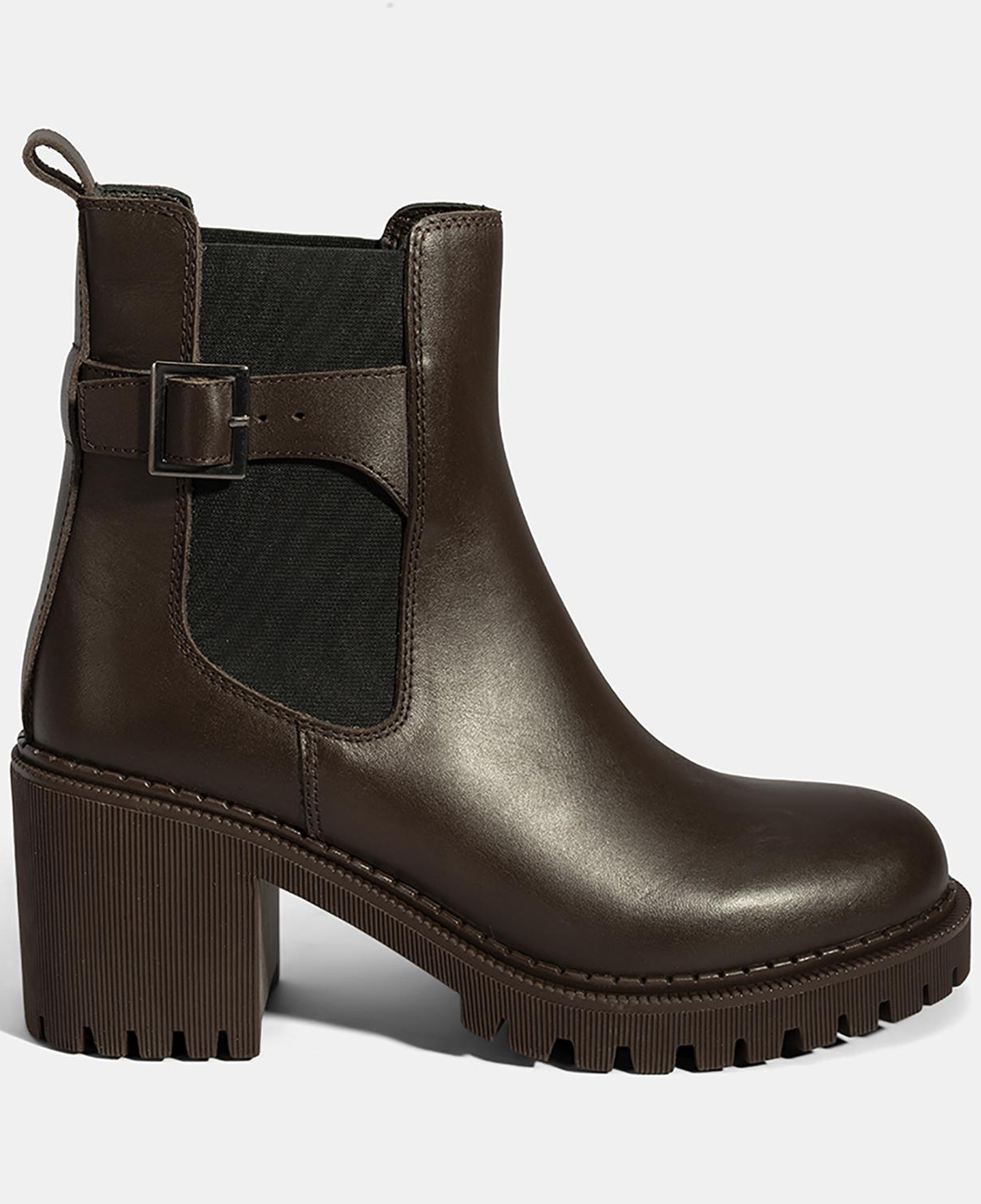 Kadın Kahve Metal Toka Detaylı Topuklu Bot