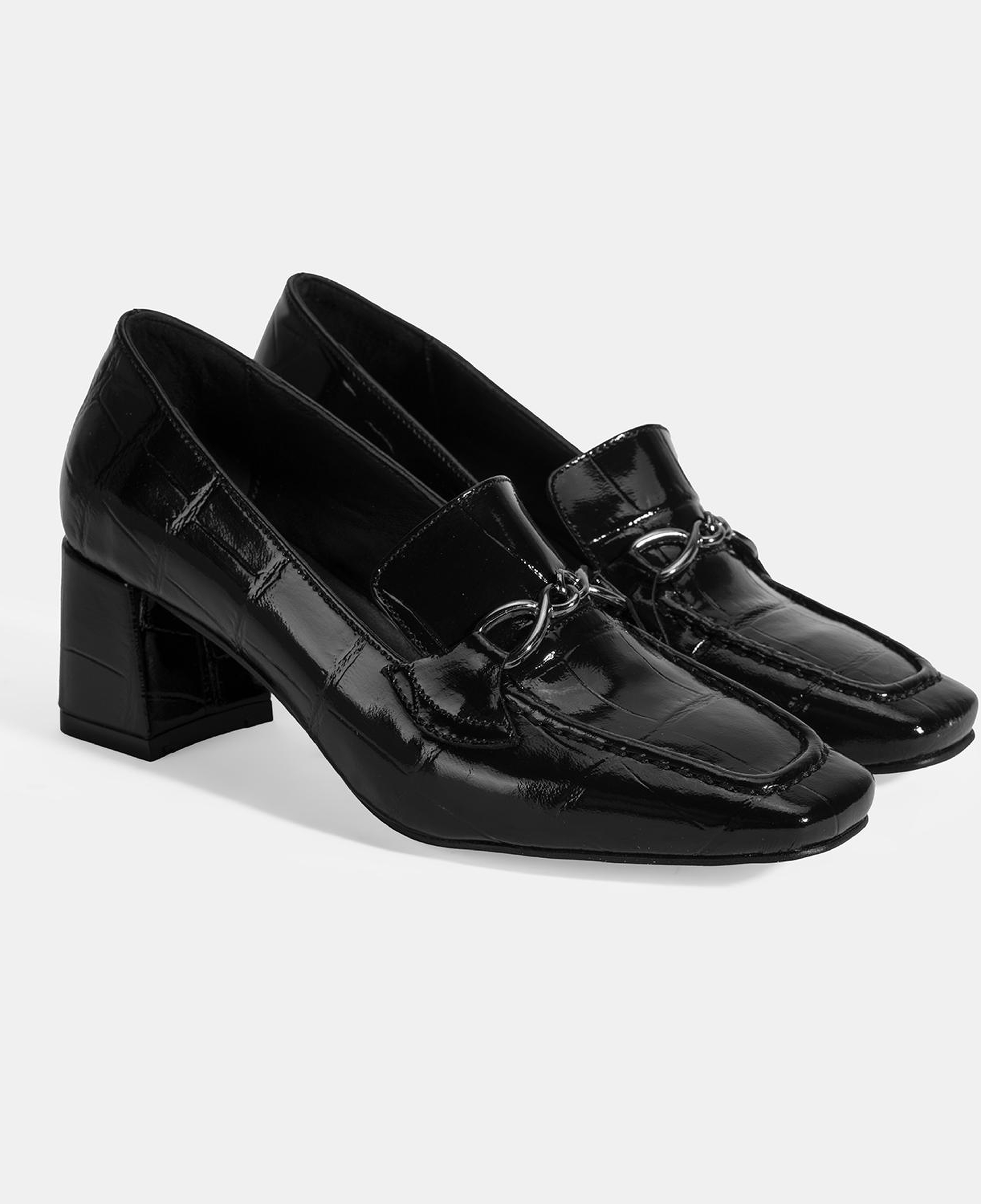 Kadın Siyah Kroko Baskılı Topuklu Rugan Loafer