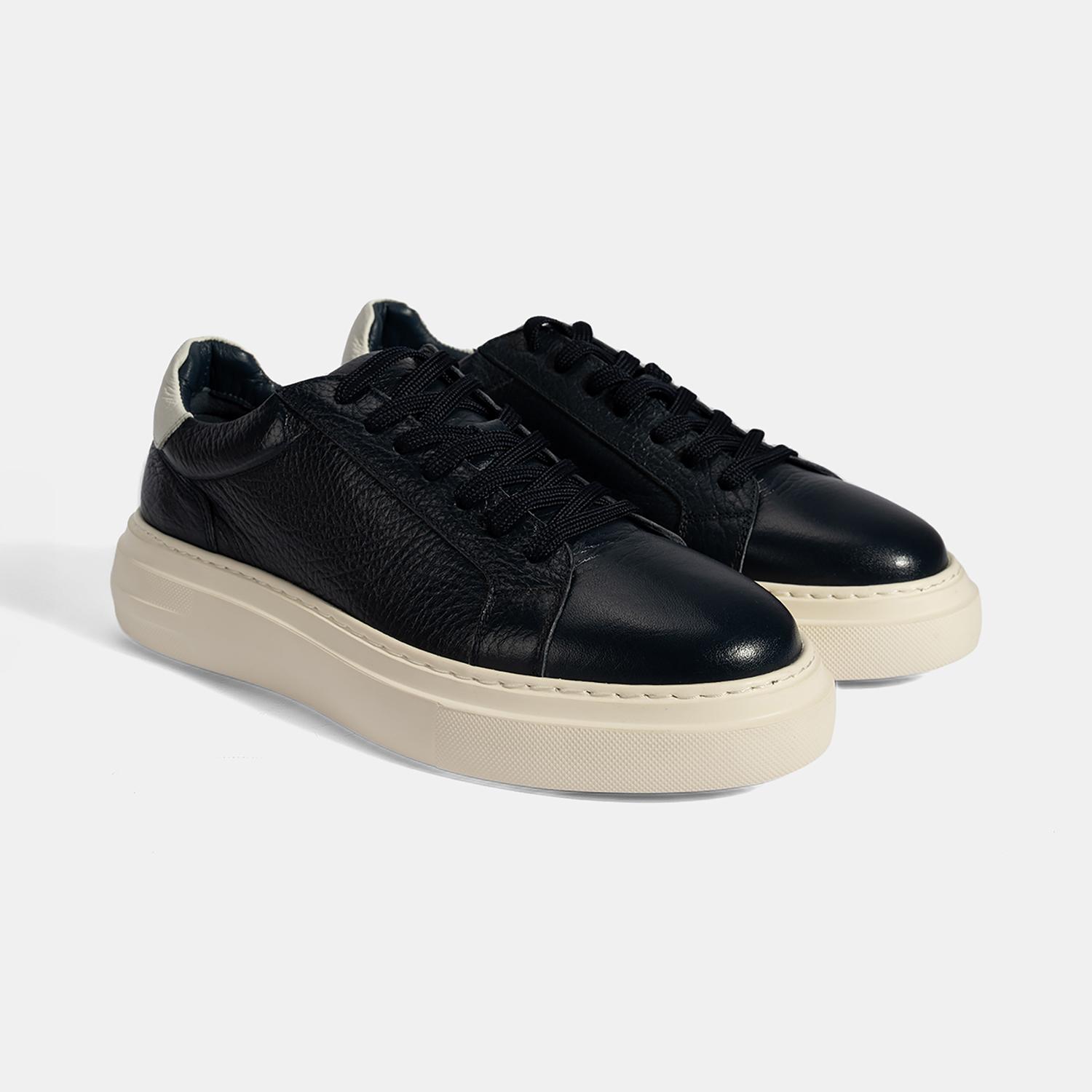 Erkek Lacivert Bağcıklı Deri Günlük Ayakkabı