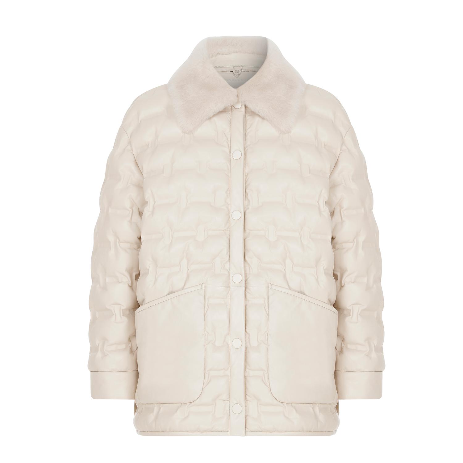 Avari Krem Kadın Puffer Deri Mont