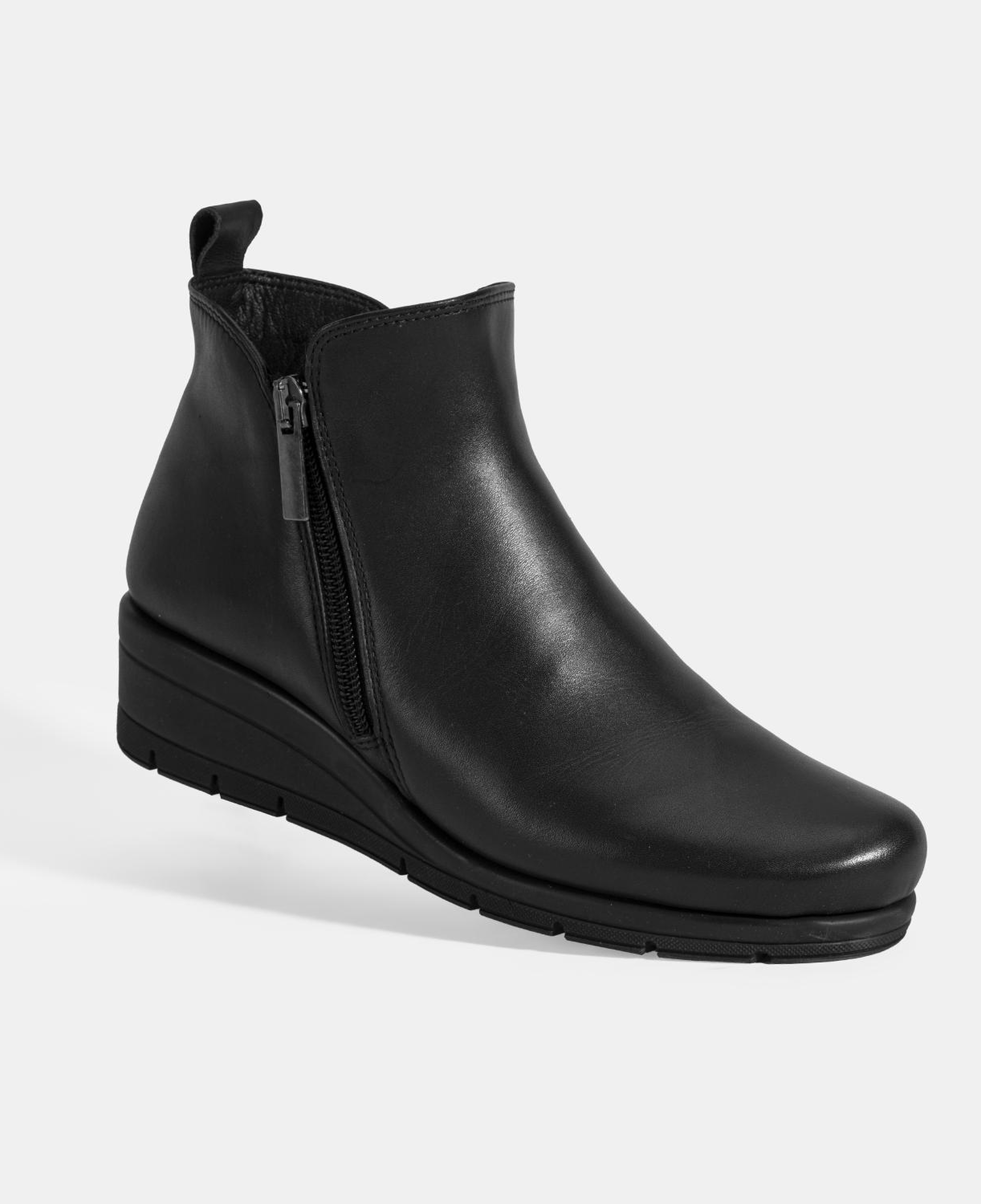 Kadın Siyah DesaComfort Çift Fermuarlı Deri Bot