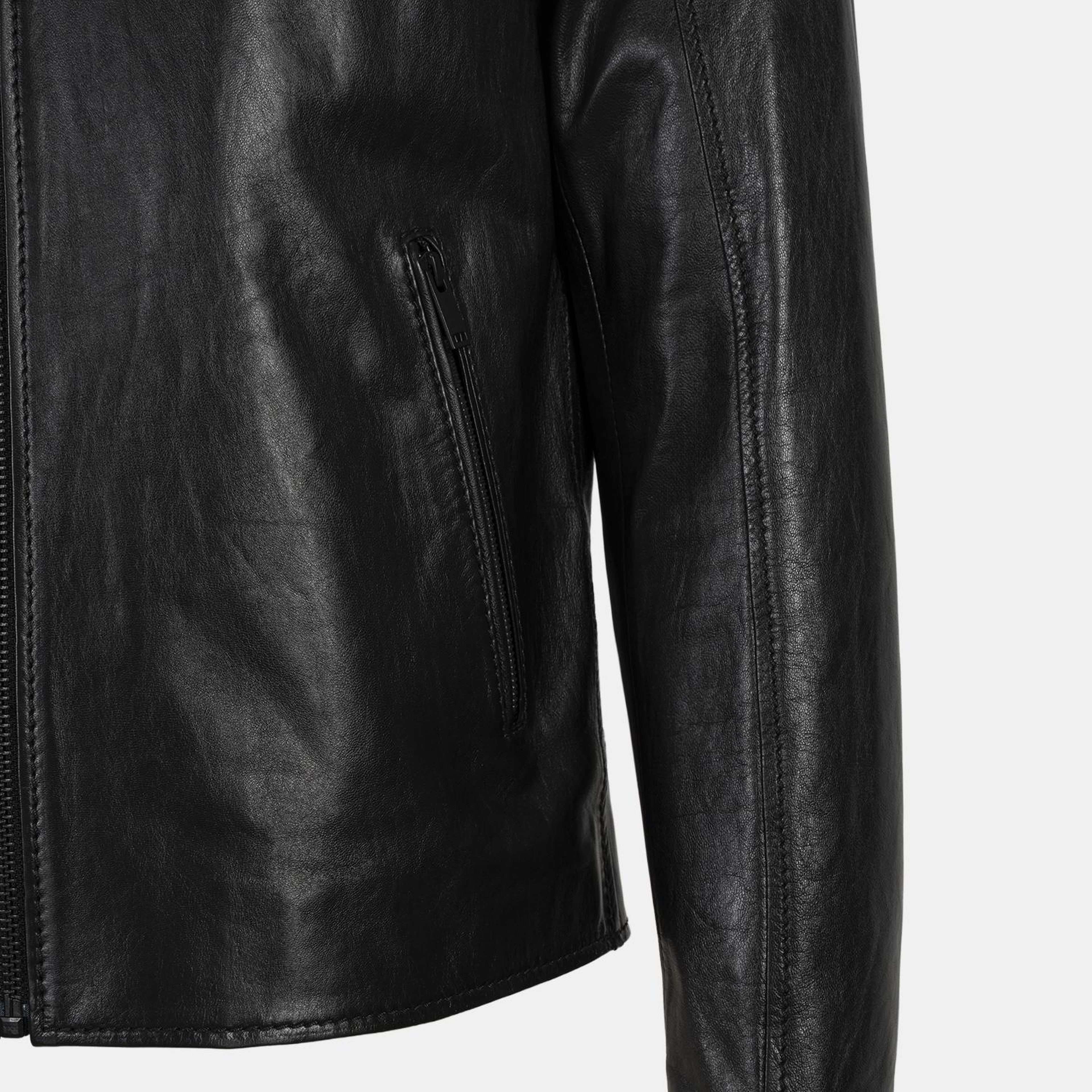 Erkek Siyah Hakim Yakalı Fit Deri Ceket