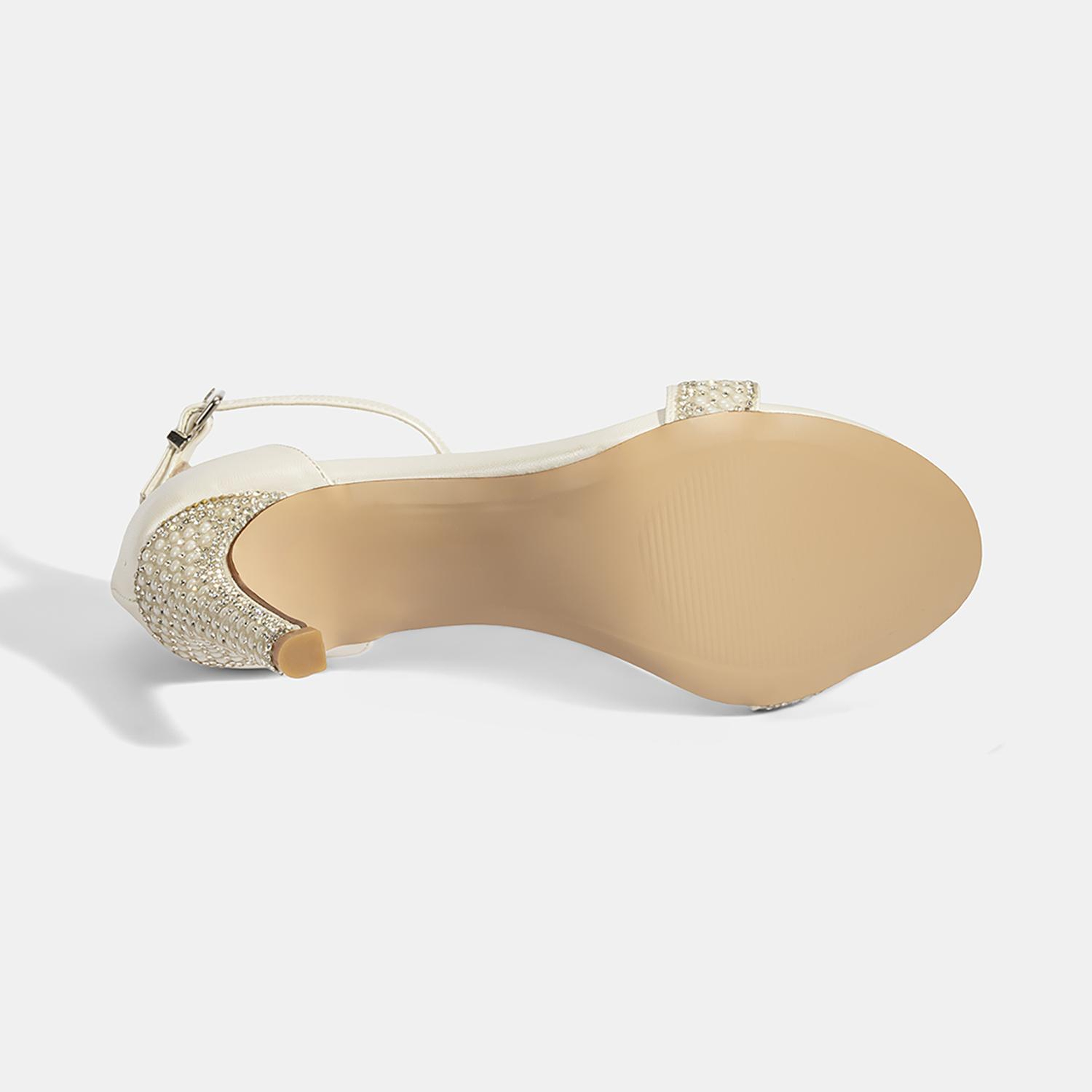 Kadın Beyaz Ayarlanabilir Tokalı Taşlı Topuklu Abiye Sandalet