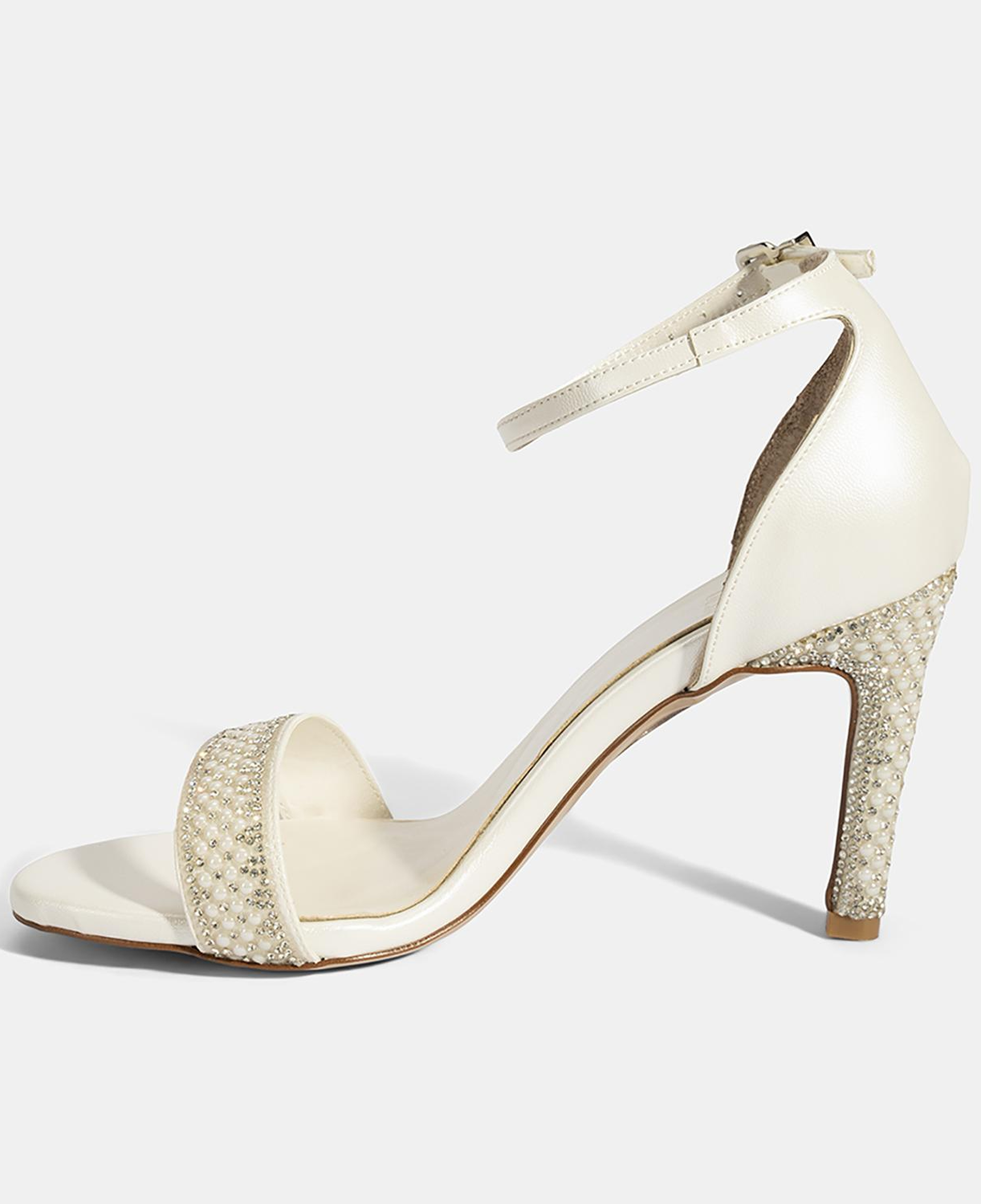 Kadın Beyaz Ayarlanabilir Tokalı Taşlı Topuklu Abiye Sandalet