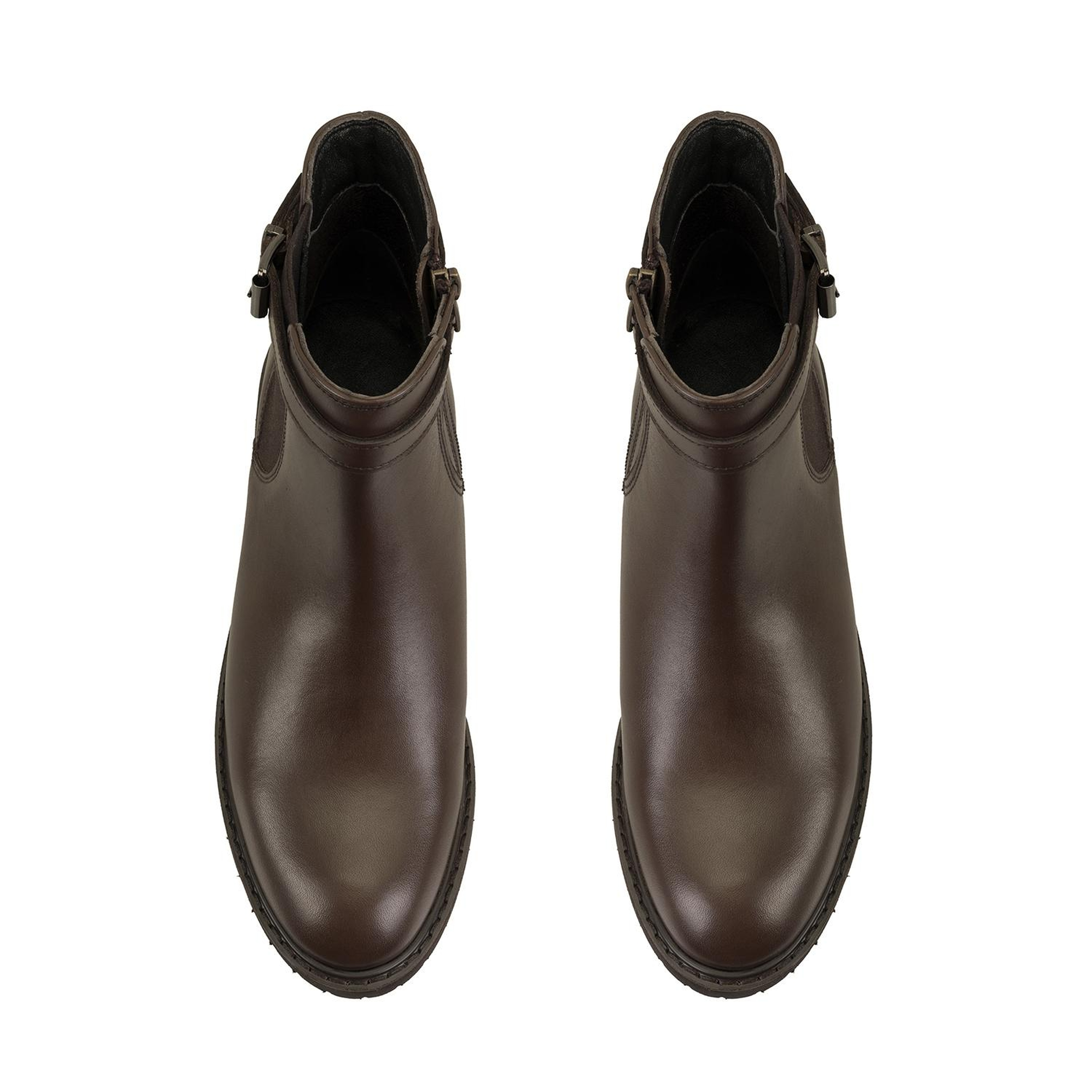 Kadın Kemer Aksesuarlı Kahve Lastikli Deri Chelsea Bot