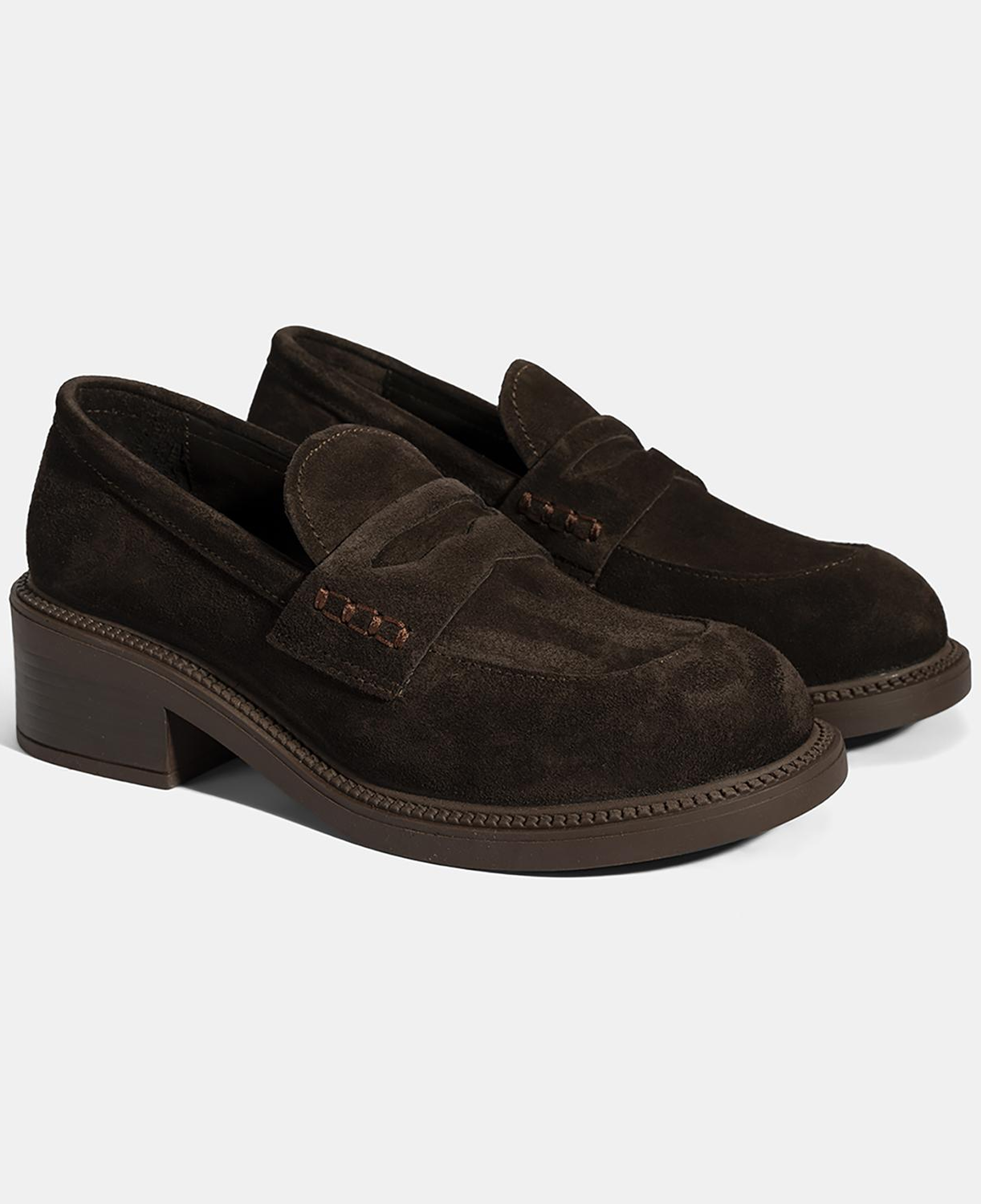 Kadın Kahve Topuklu Süet Loafer