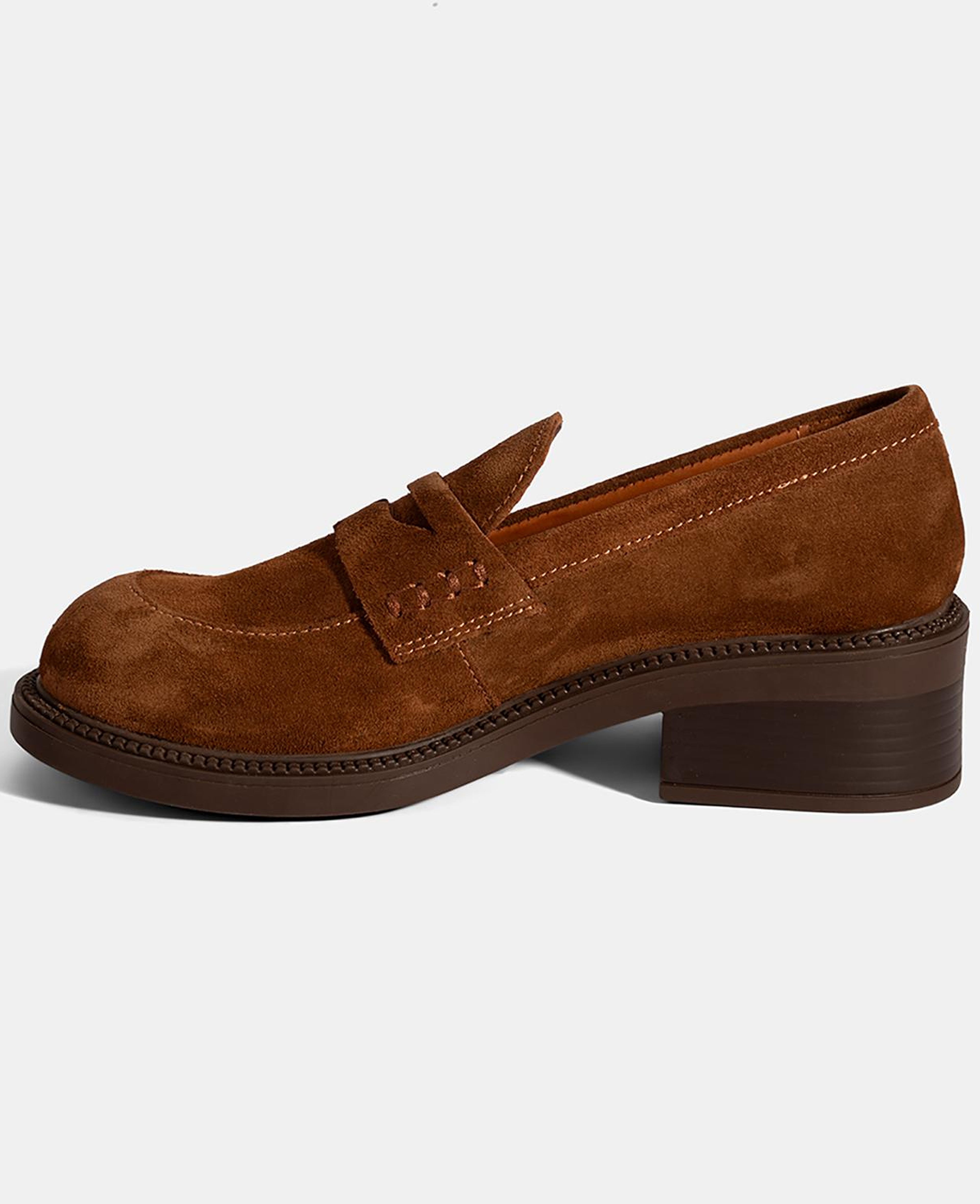 Kadın Taba Topuklu Süet Loafer