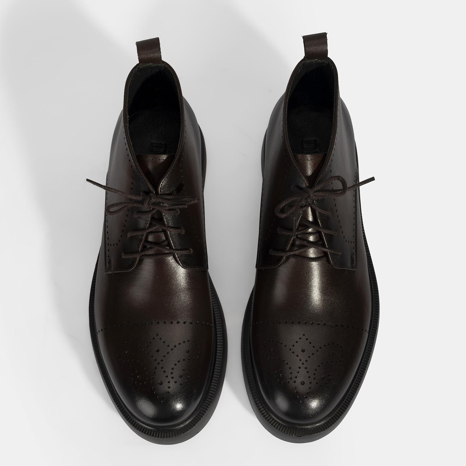 Erkek Kahve Bağcıklı Deri Bot