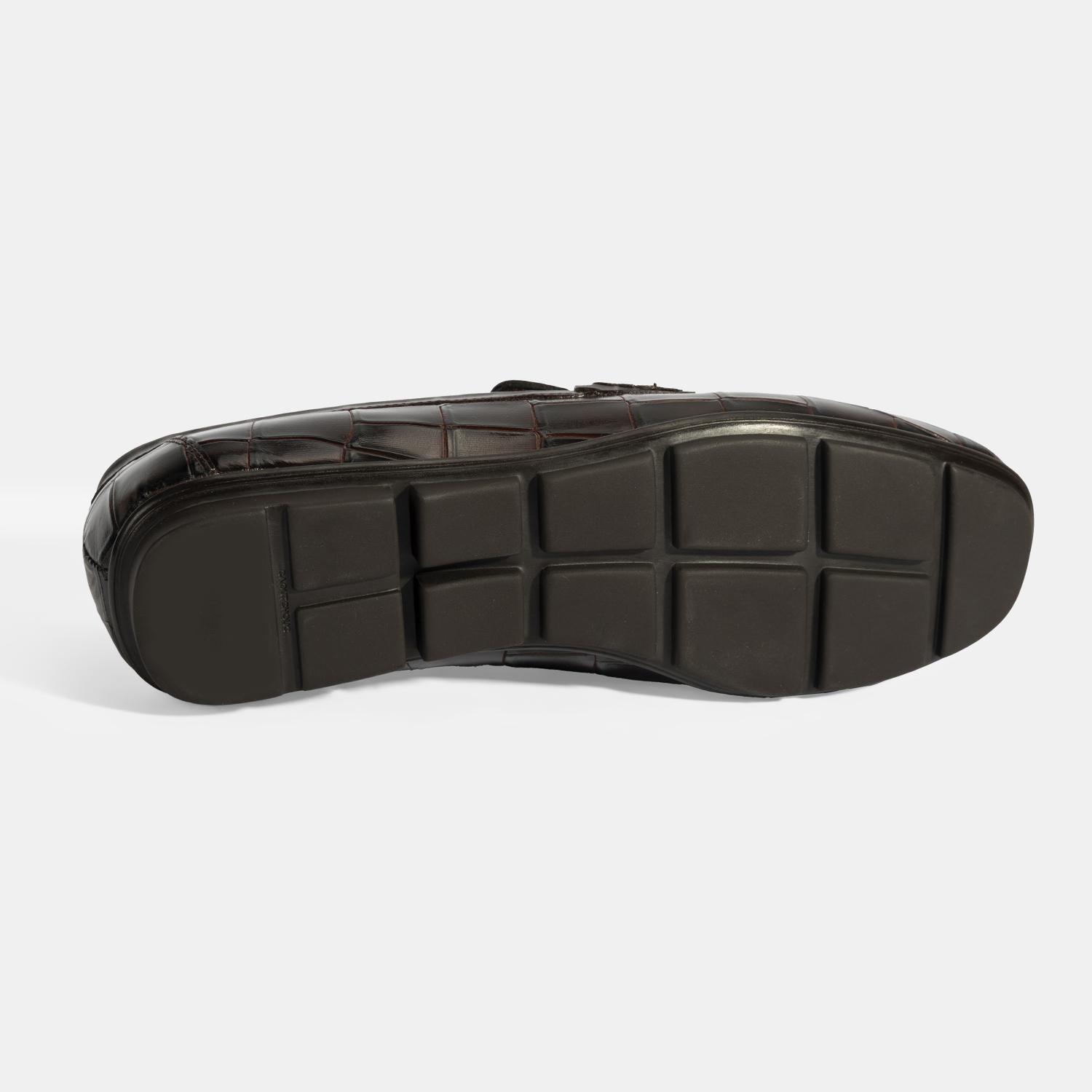 Erkek Kahve Kroko Baskılı Deri Loafer