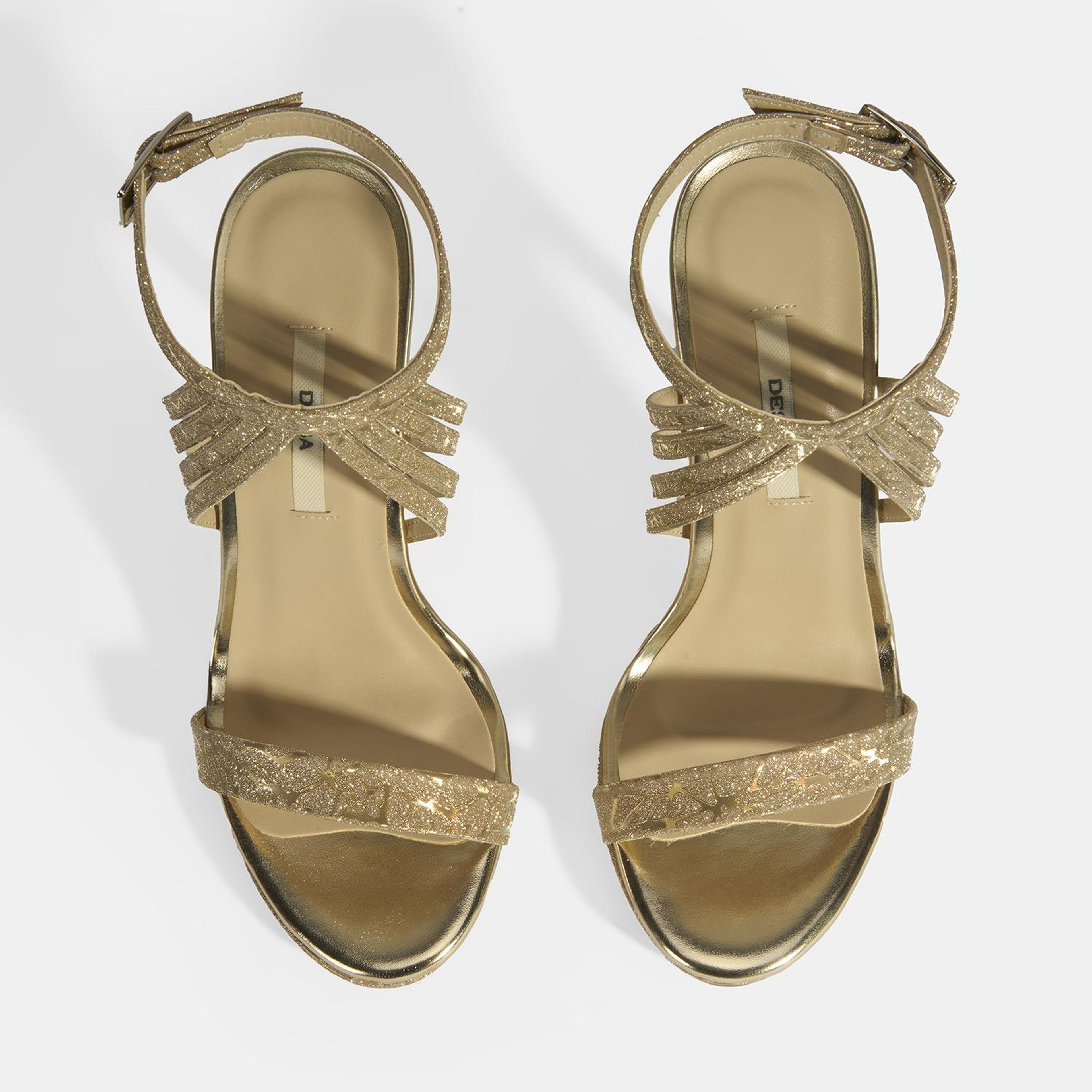 Kadın Gold Simli Bantlı Topuklu Abiye Sandalet