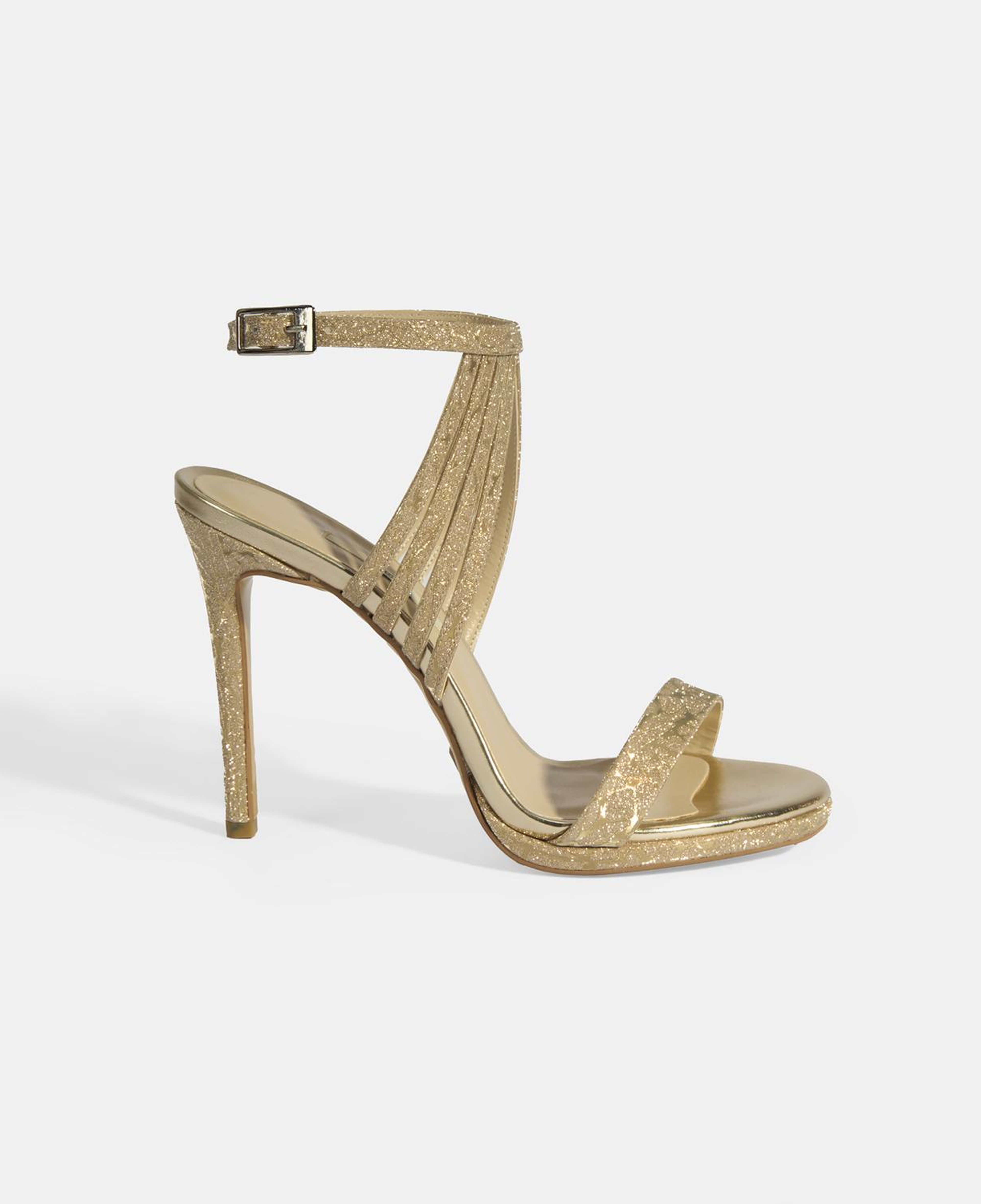 Kadın Gold Simli Bantlı Topuklu Abiye Sandalet