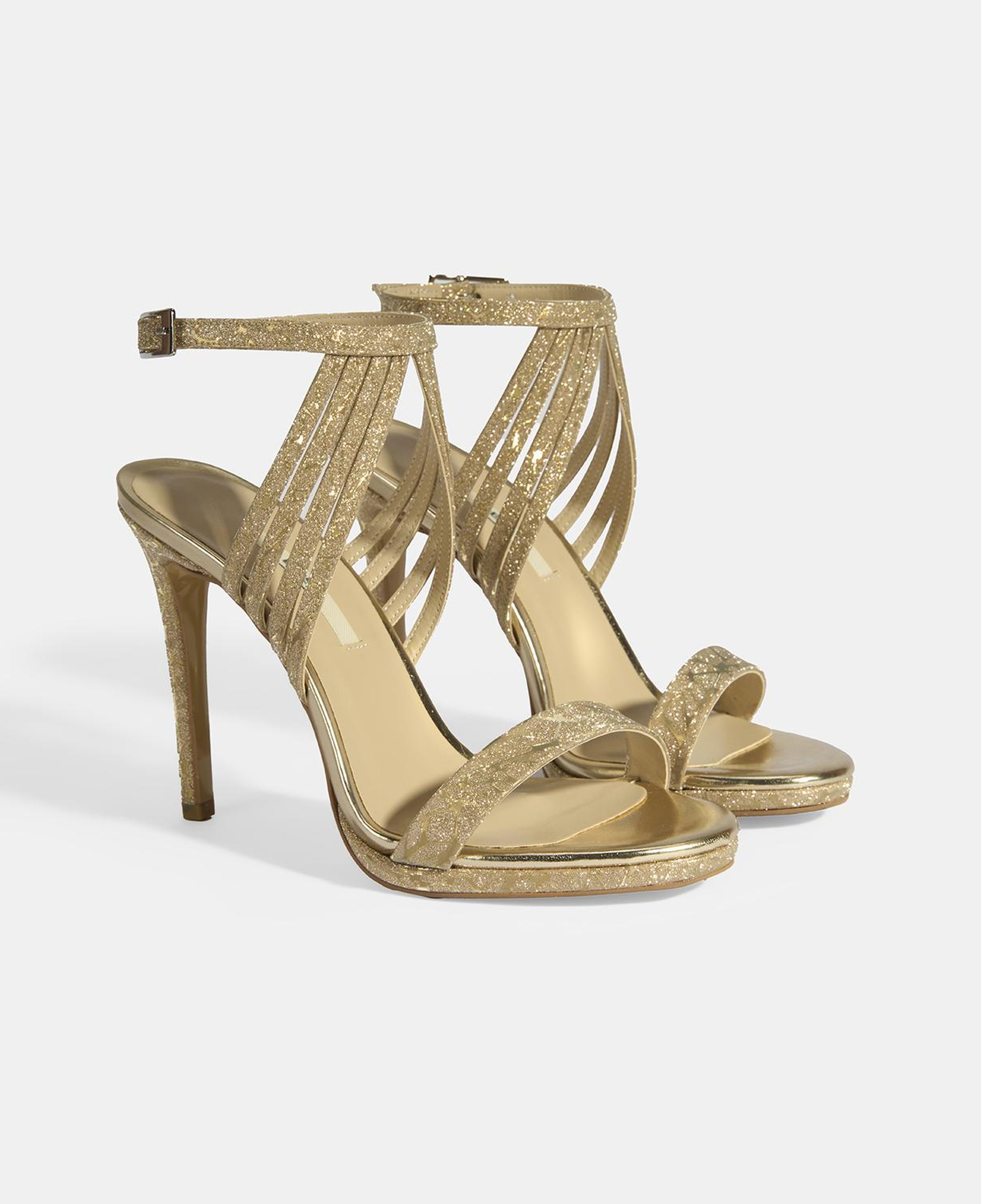 Kadın Gold Simli Bantlı Topuklu Abiye Sandalet