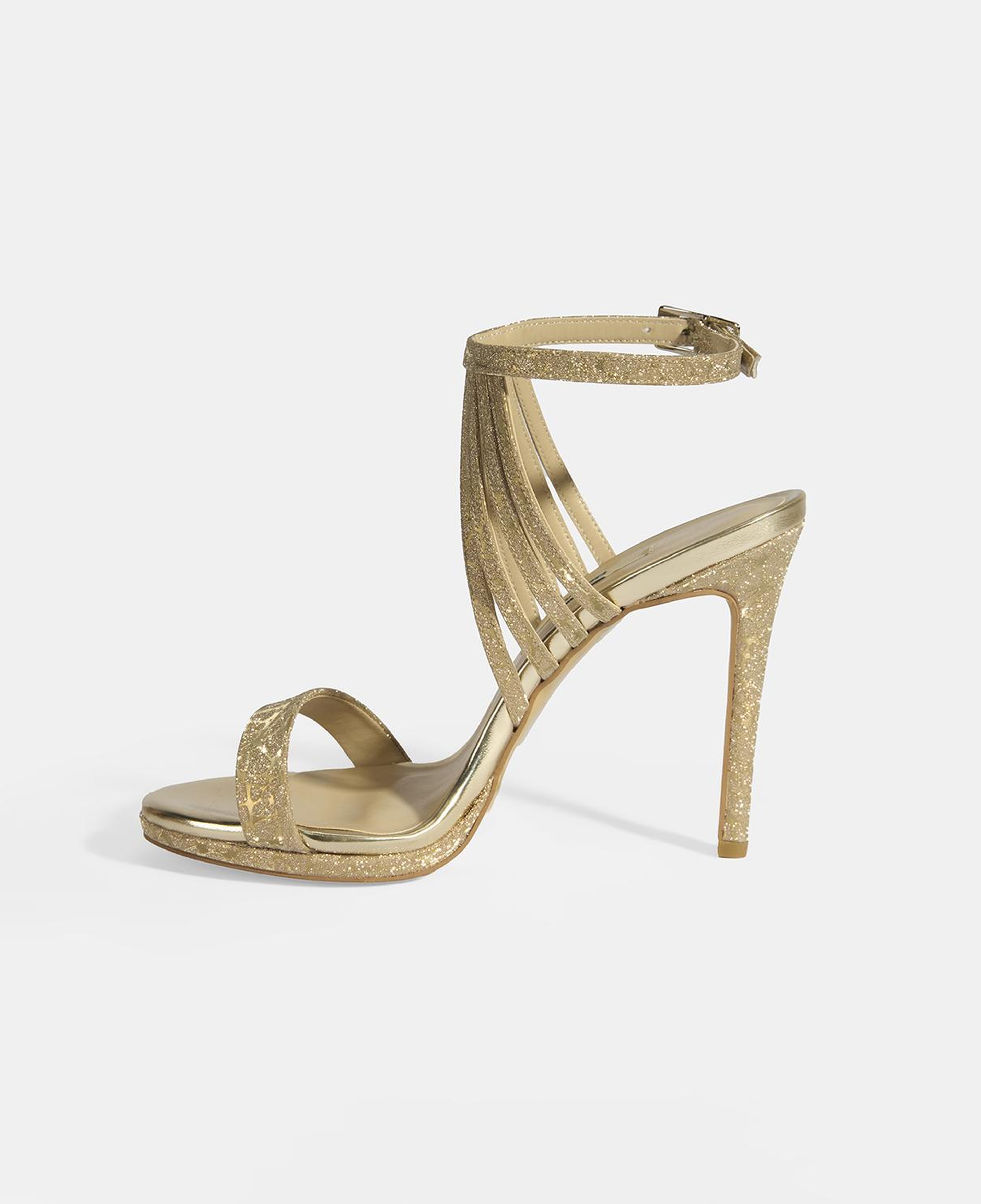 Kadın Gold Simli Bantlı Topuklu Abiye Sandalet