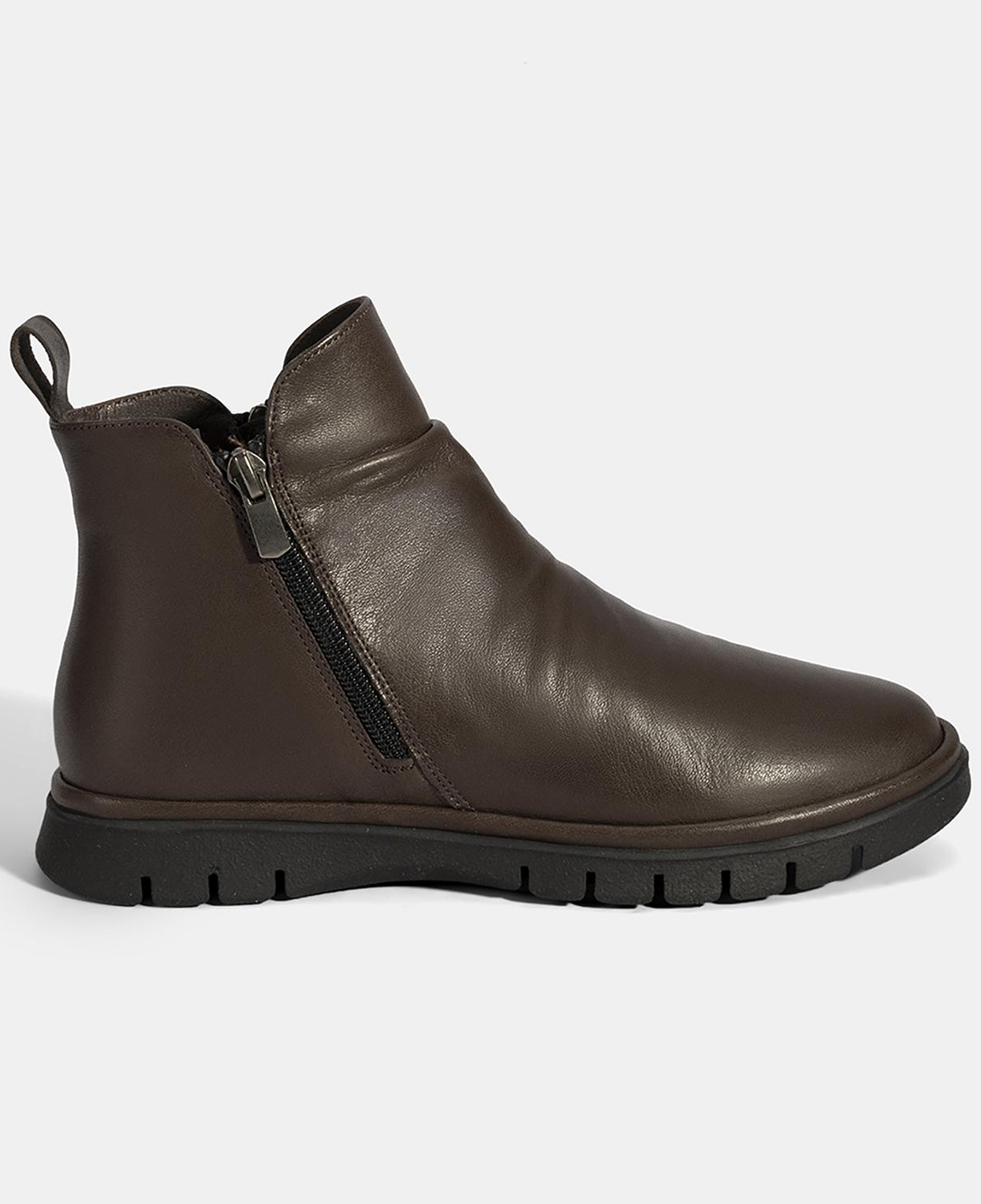 Kadın Kahve Fermuarlı Deri Bot