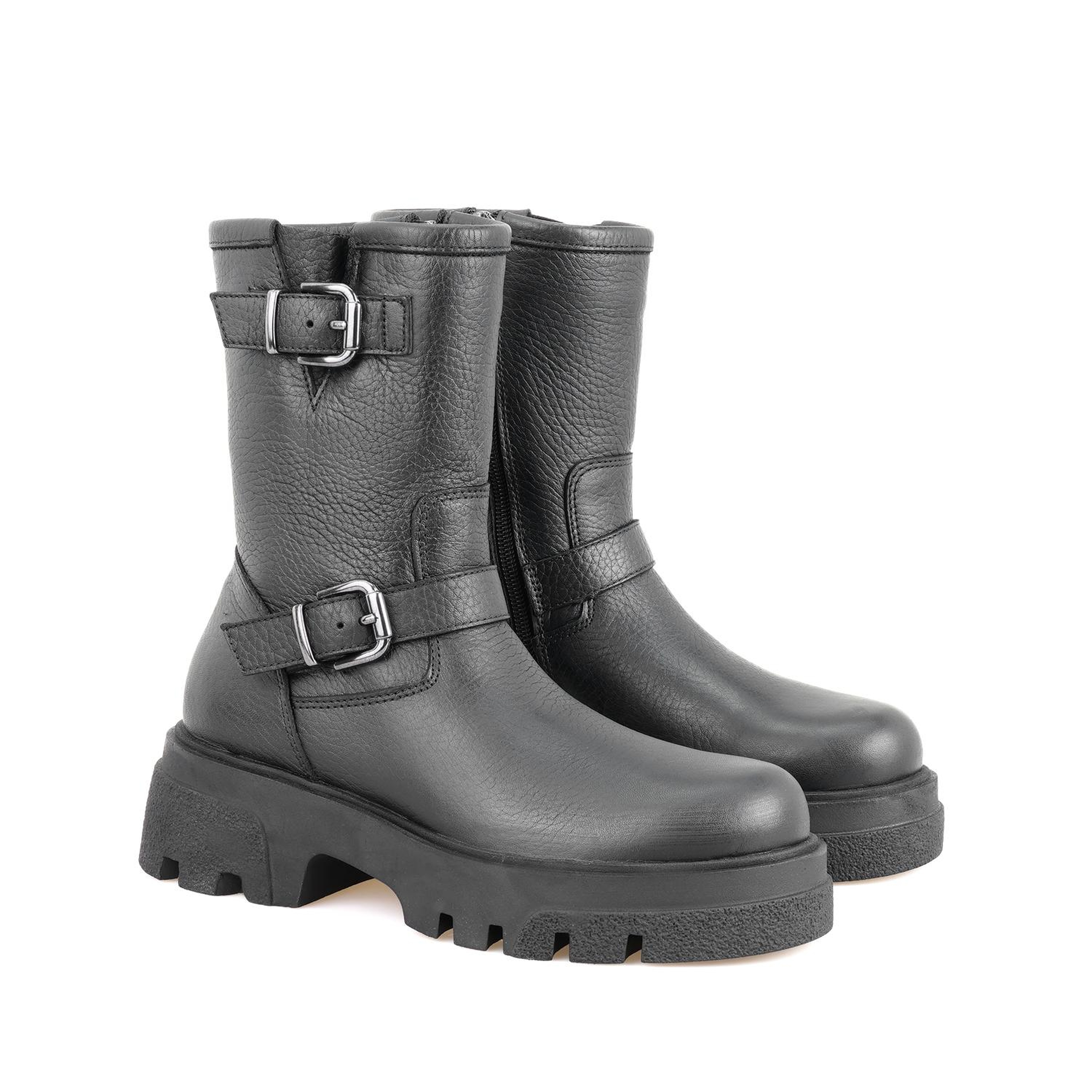 Kadın Siyah Fermuarlı Deri Bot