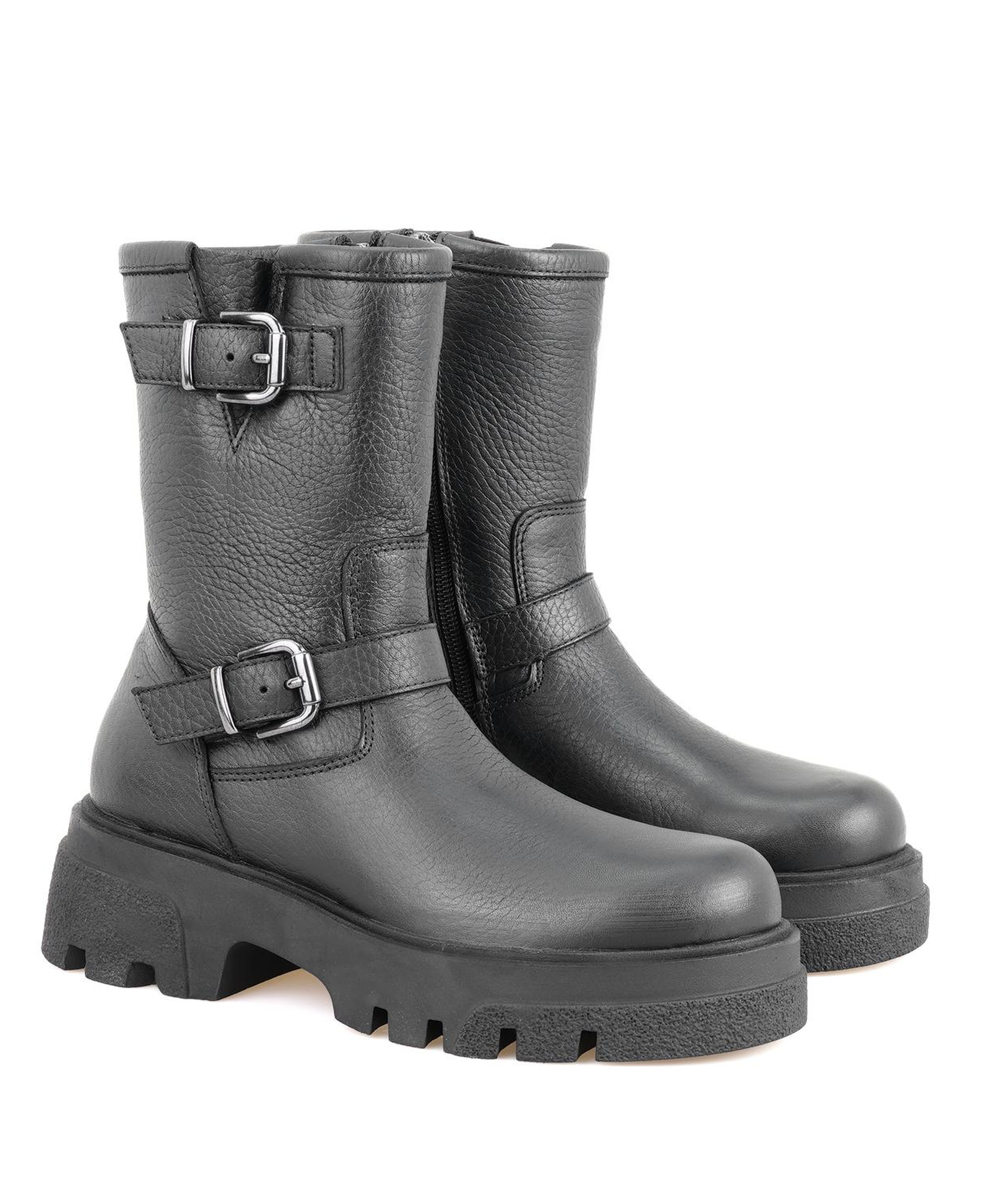 Kadın Siyah Fermuarlı Deri Bot