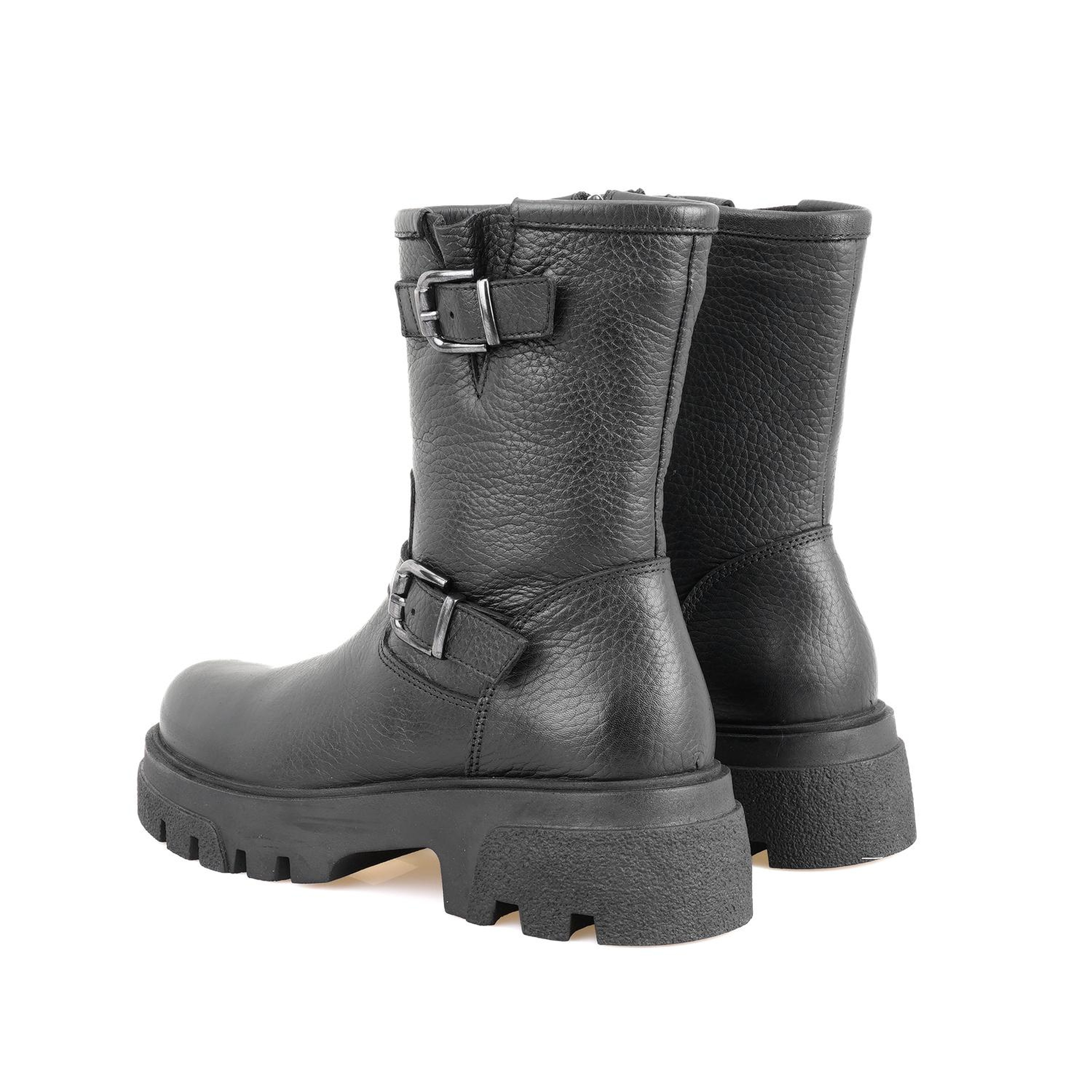 Kadın Siyah Fermuarlı Deri Bot